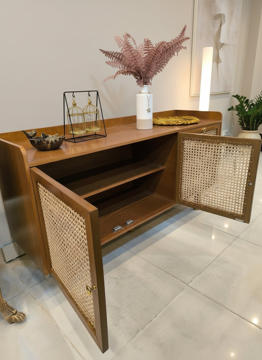Hexagon rattan sideboard