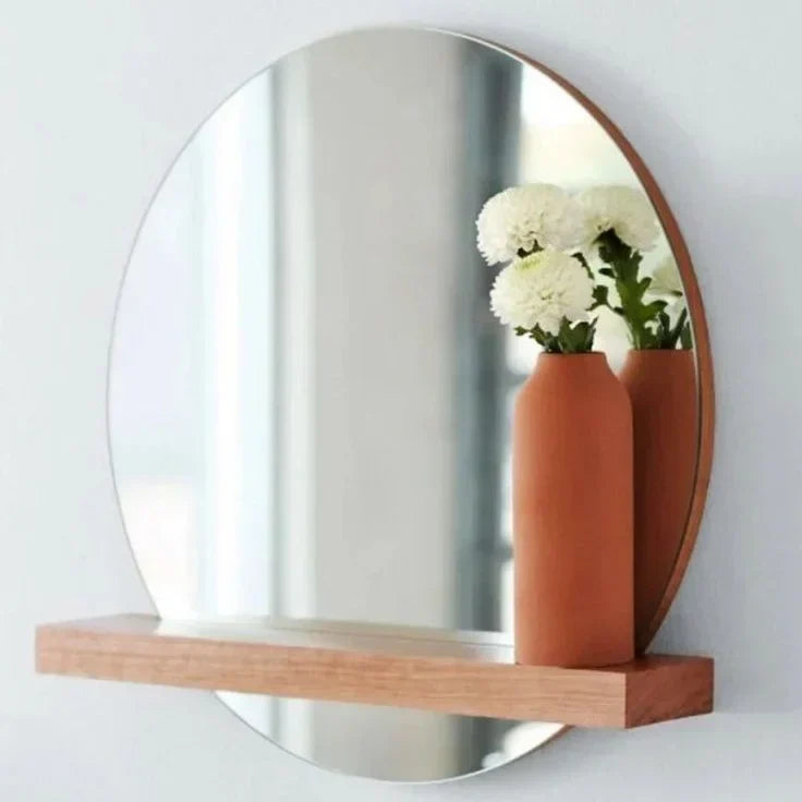 Round mirror with shelf