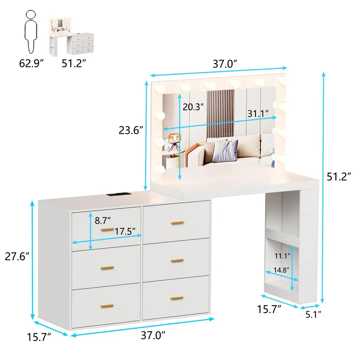 6 drawers makeup desk