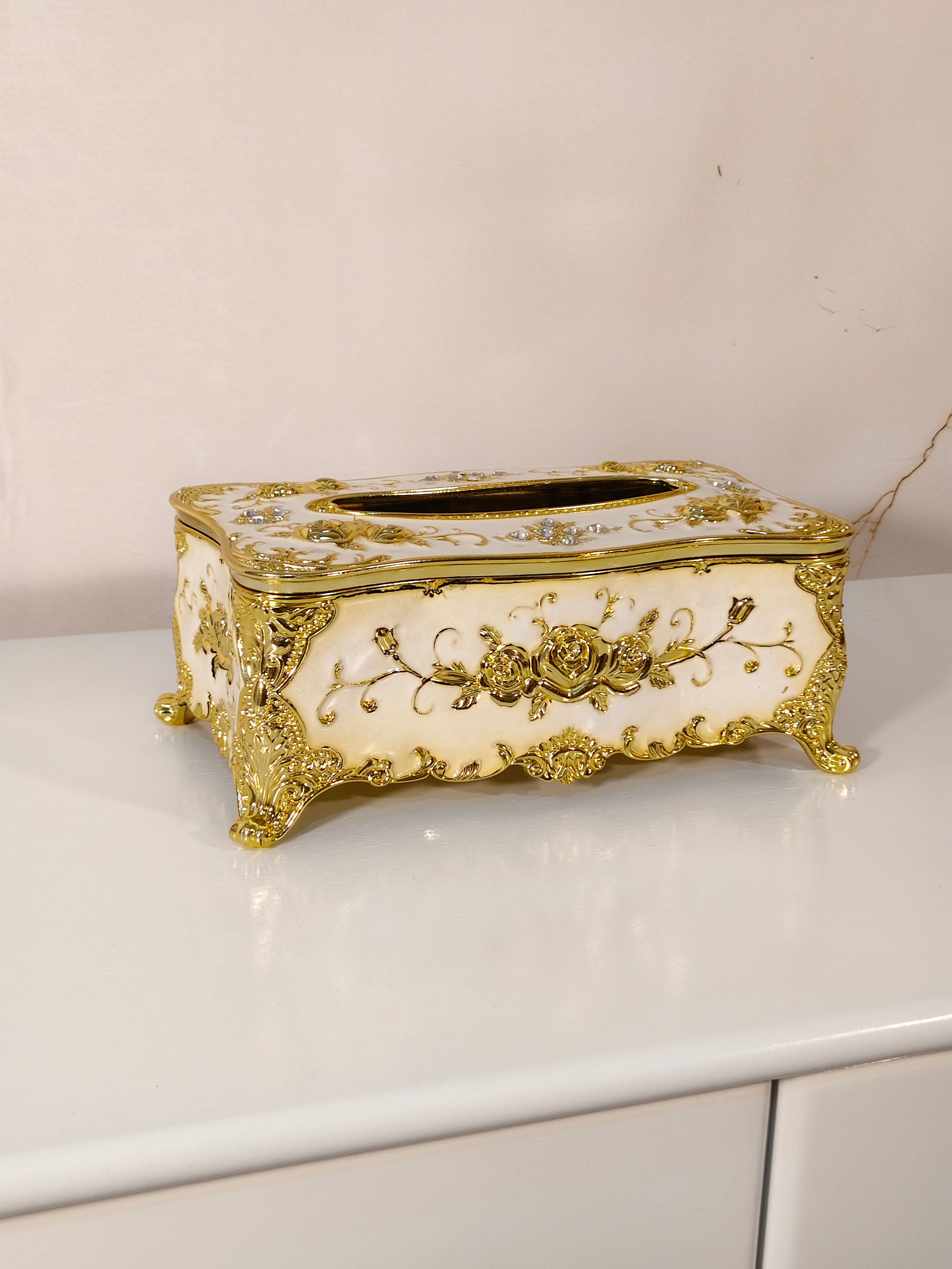Royal European Embossed Tissue Box Cover with Crystal Accents