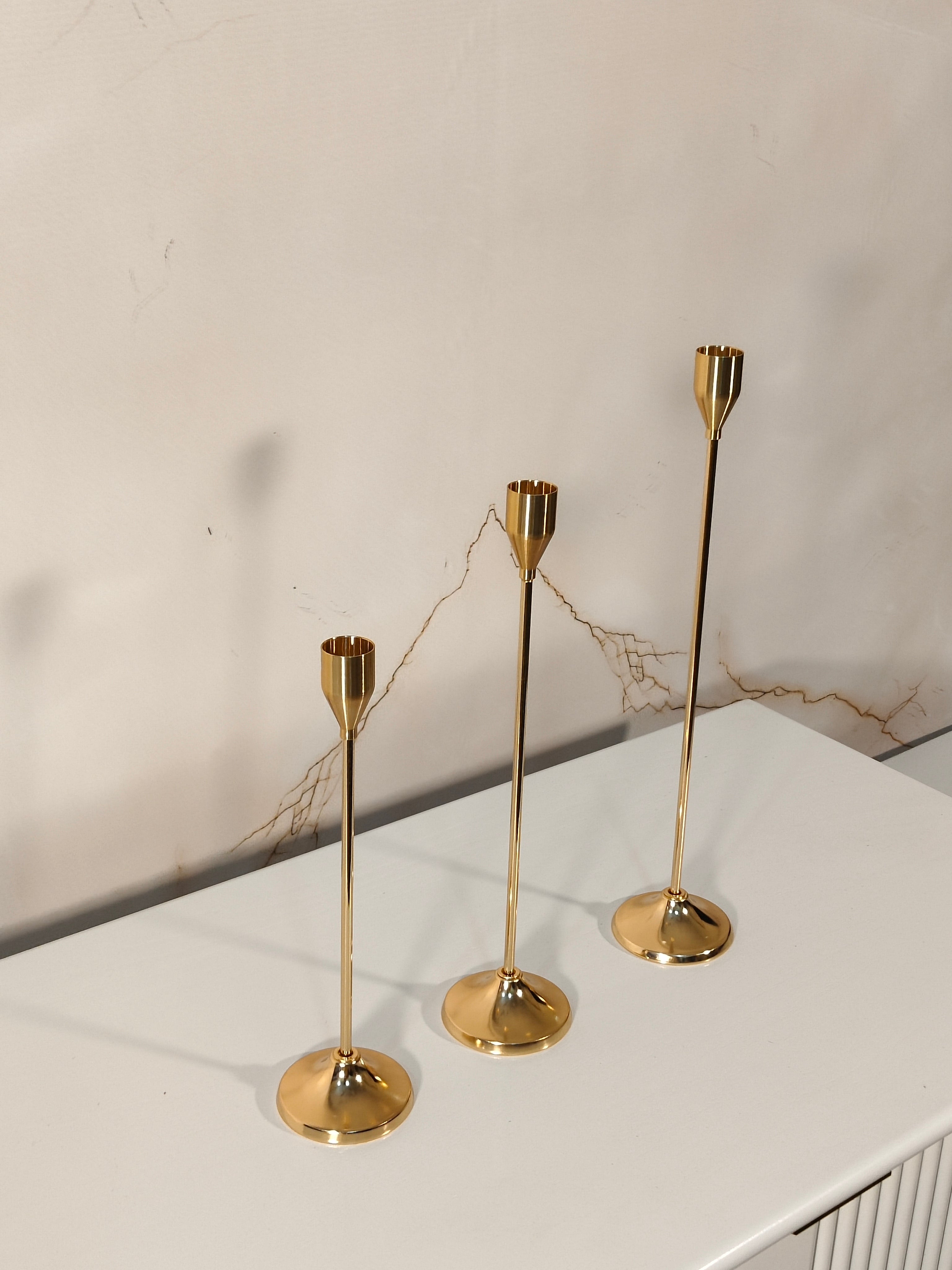 Nordic Gold Metal Taper Candle Holder Set of 3