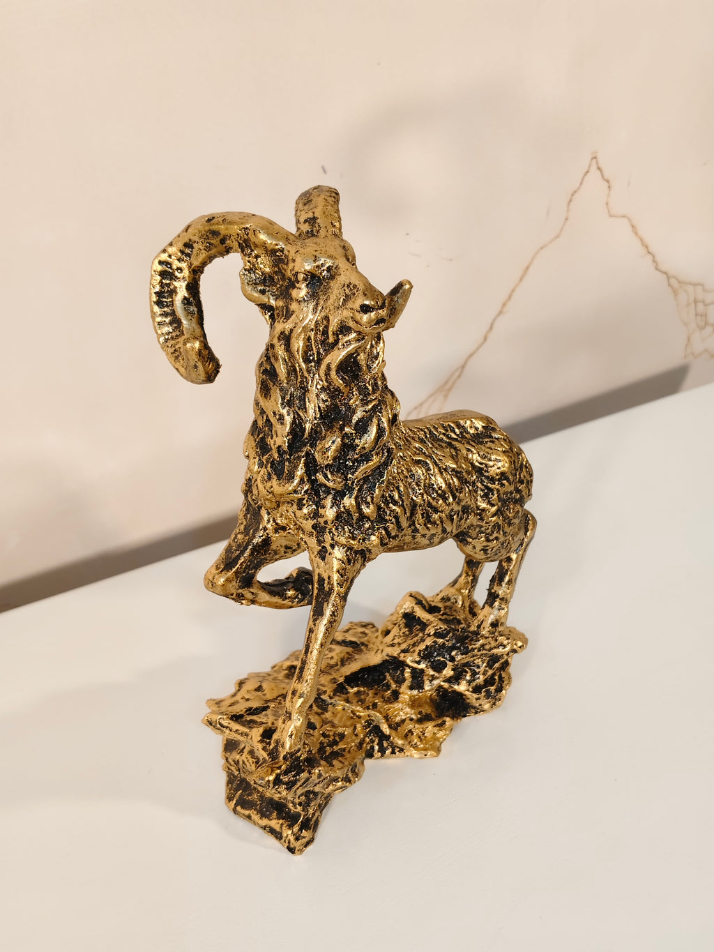 Majestic Antique Gold Markhor Statue