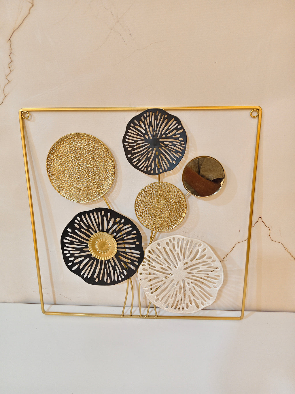 Luxury 3D Lotus Discs & Mirror Metal Wall Art Frame