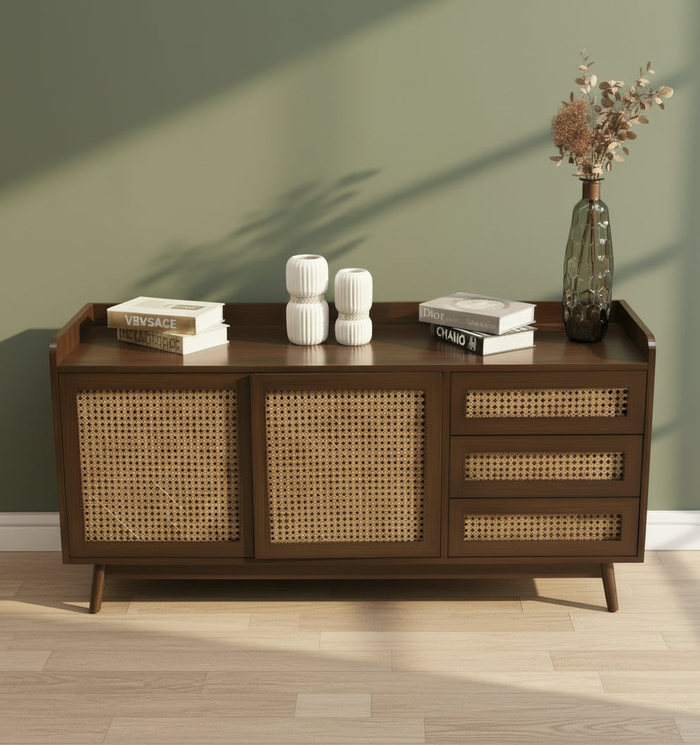 Hexagon rattan sideboard