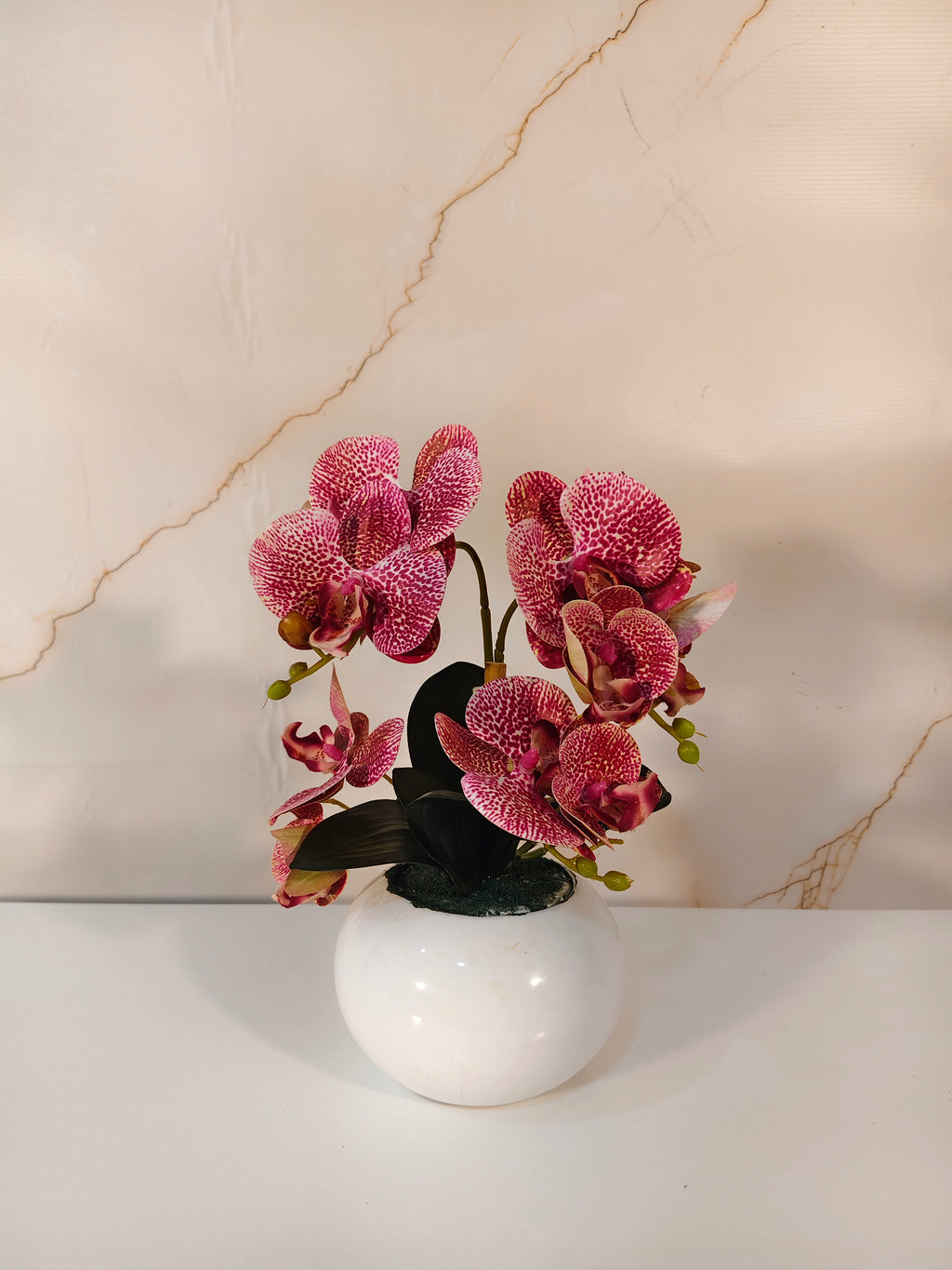 Exotic Speckled Artificial Orchid in Ceramic Pot