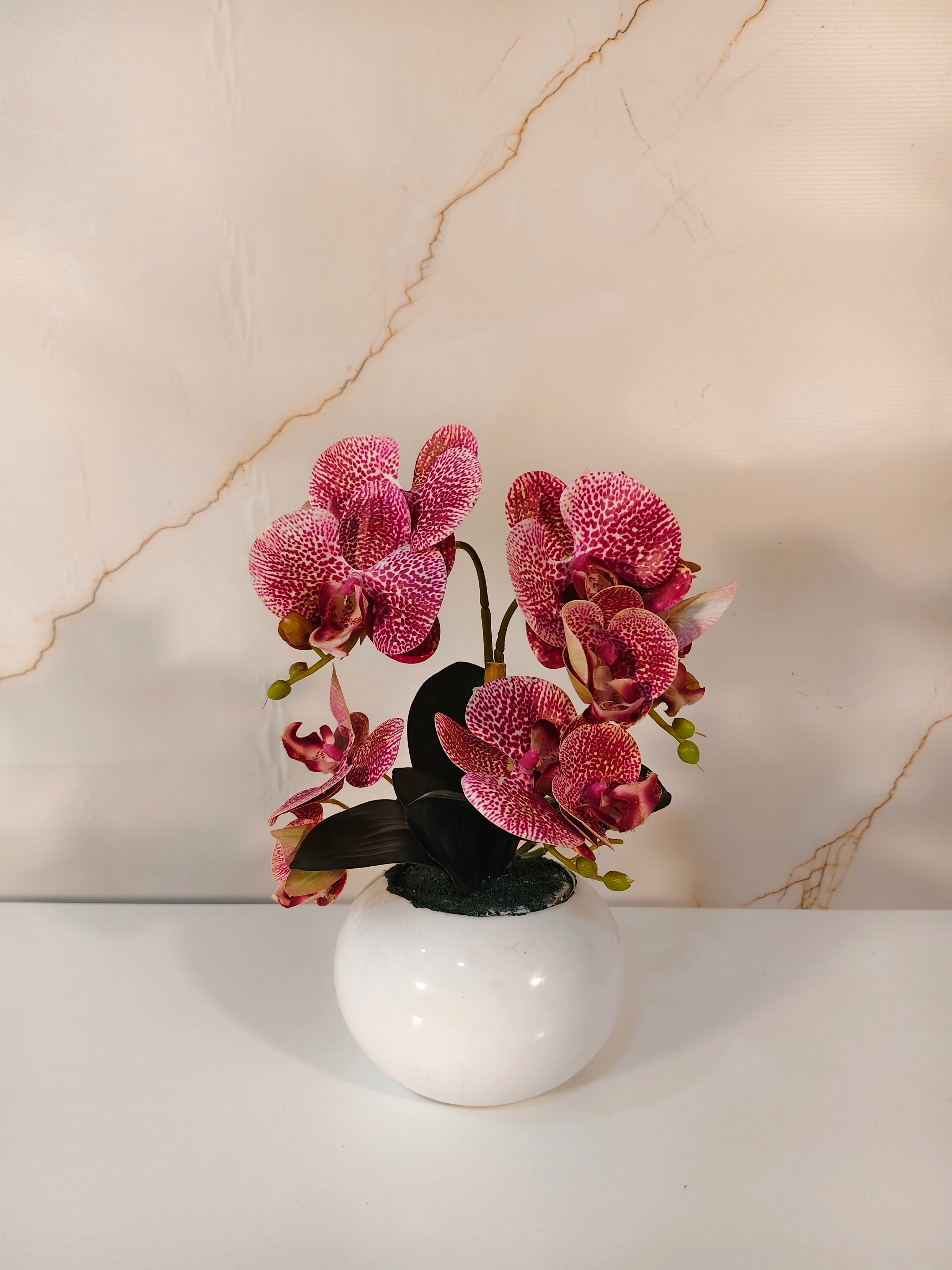 Exotic Speckled Artificial Orchid in Ceramic Pot