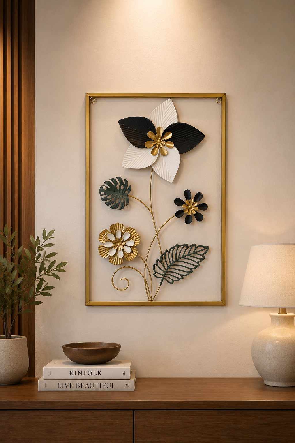 Modern 3D Metal Floral Wall Art Frame
