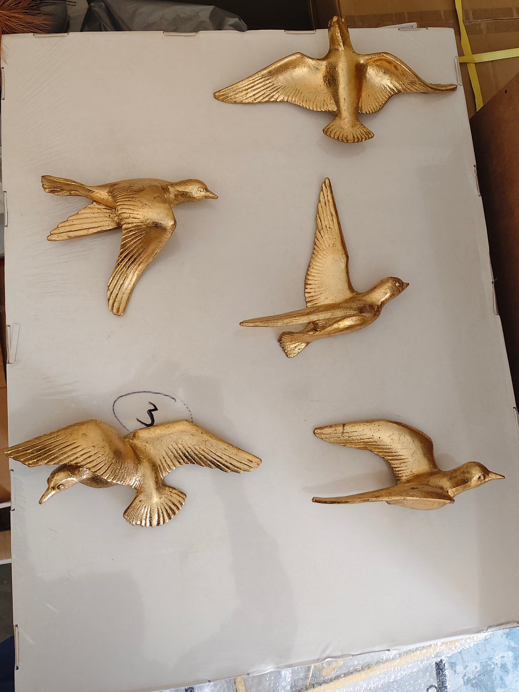 Luxury 3D Golden Flying Birds Metal Wall Sculpture (Set of 5)