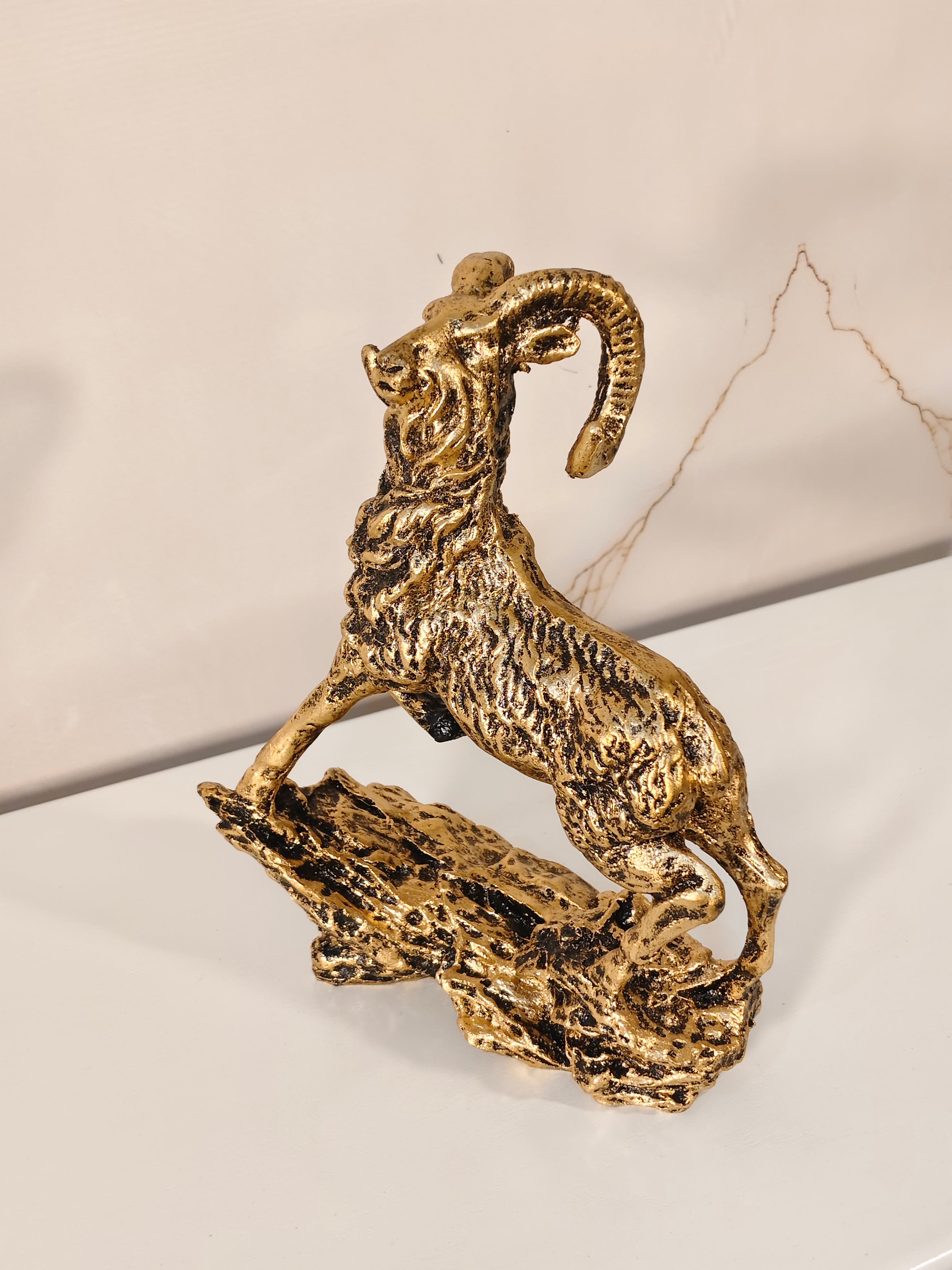 Majestic Antique Gold Markhor Statue