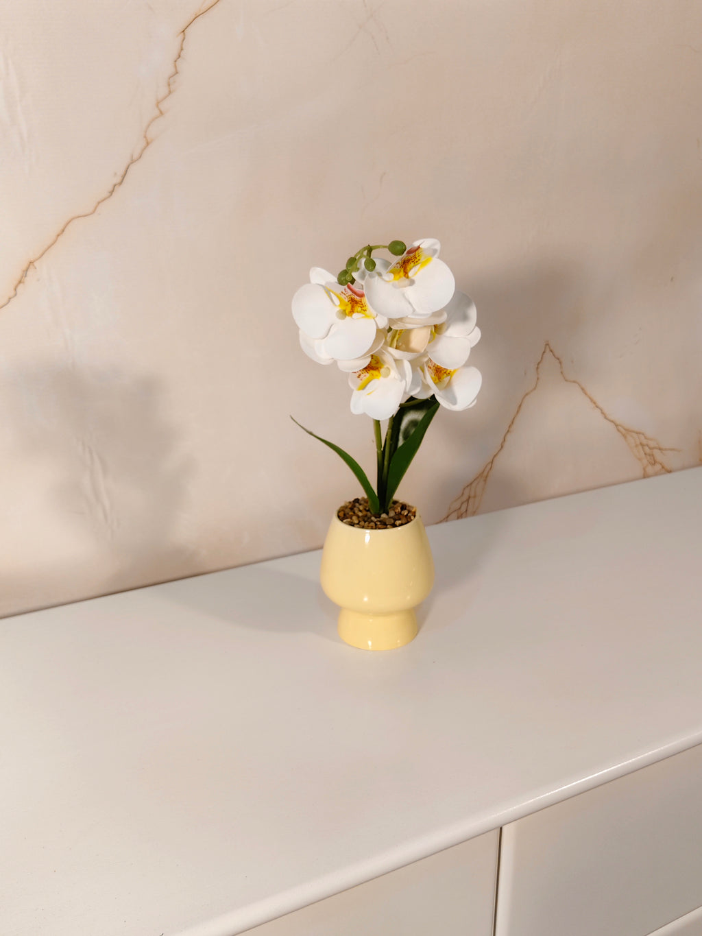 Luxury Premium Artificial Orchid Arrangement in Yellow Ceramic Pot