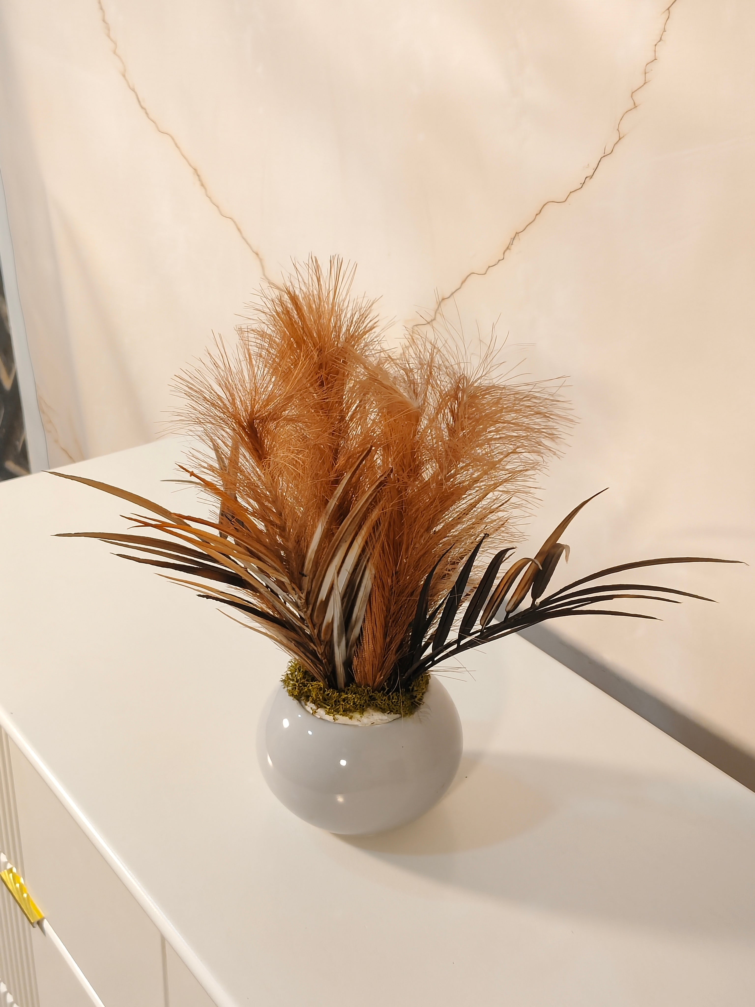 Luxury Pampas Grass Tabletop Decor in Ceramic Pot
