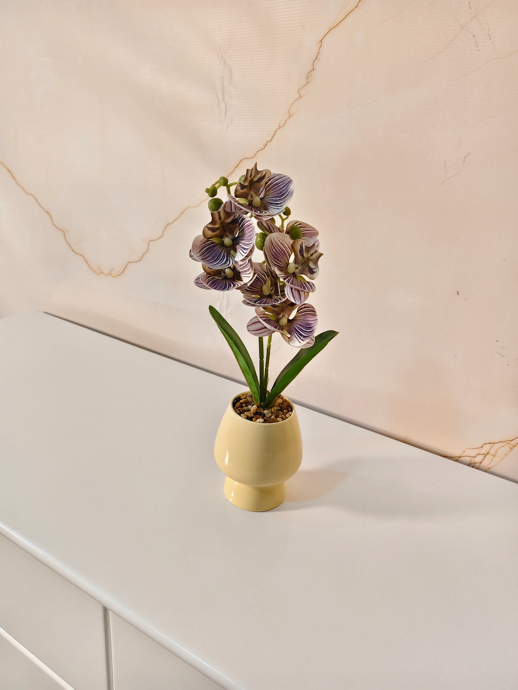 Luxury Premium Artificial Orchid Arrangement in Yellow Ceramic Pot