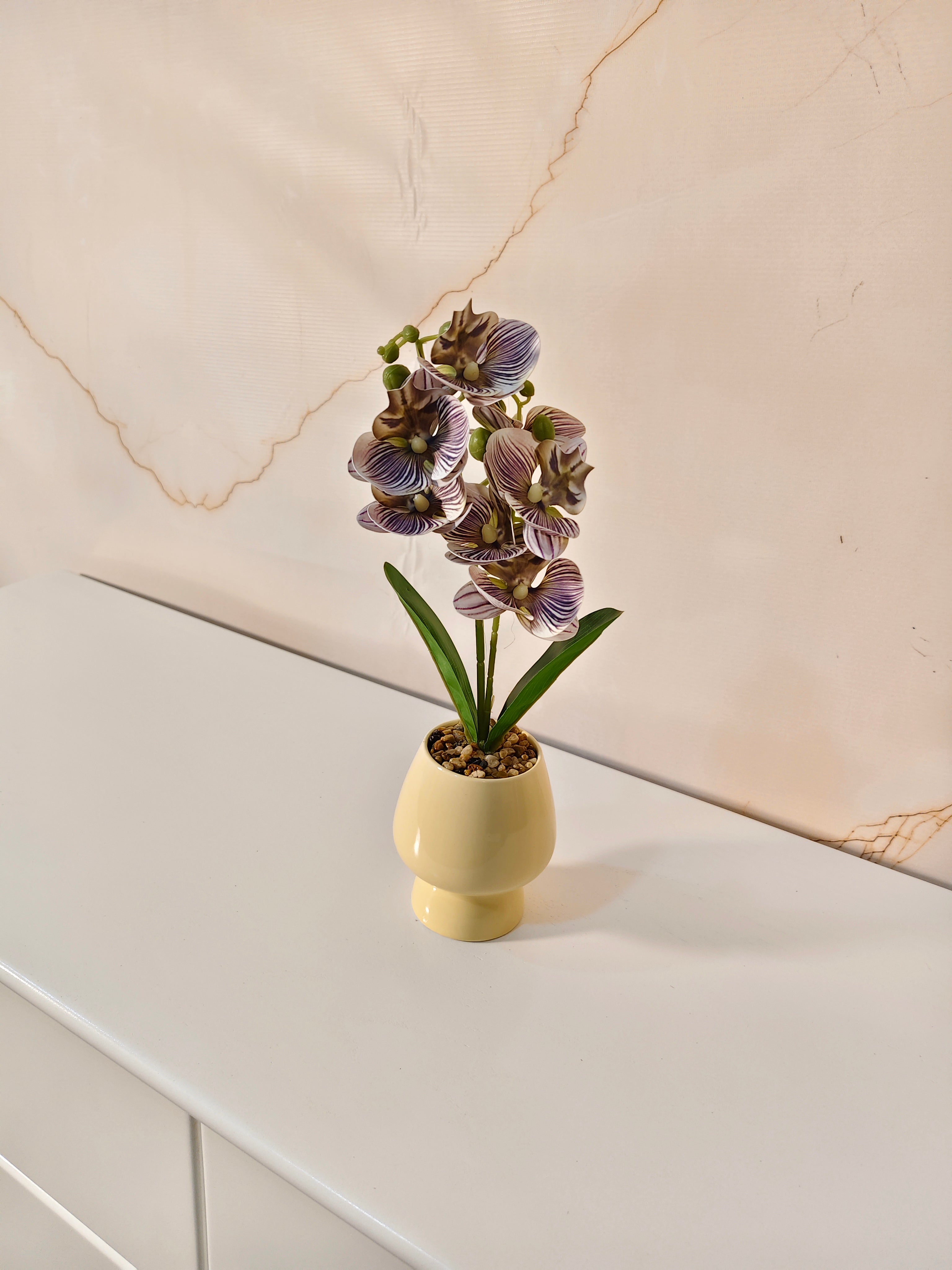 Luxury Premium Artificial Orchid Arrangement in Yellow Ceramic Pot