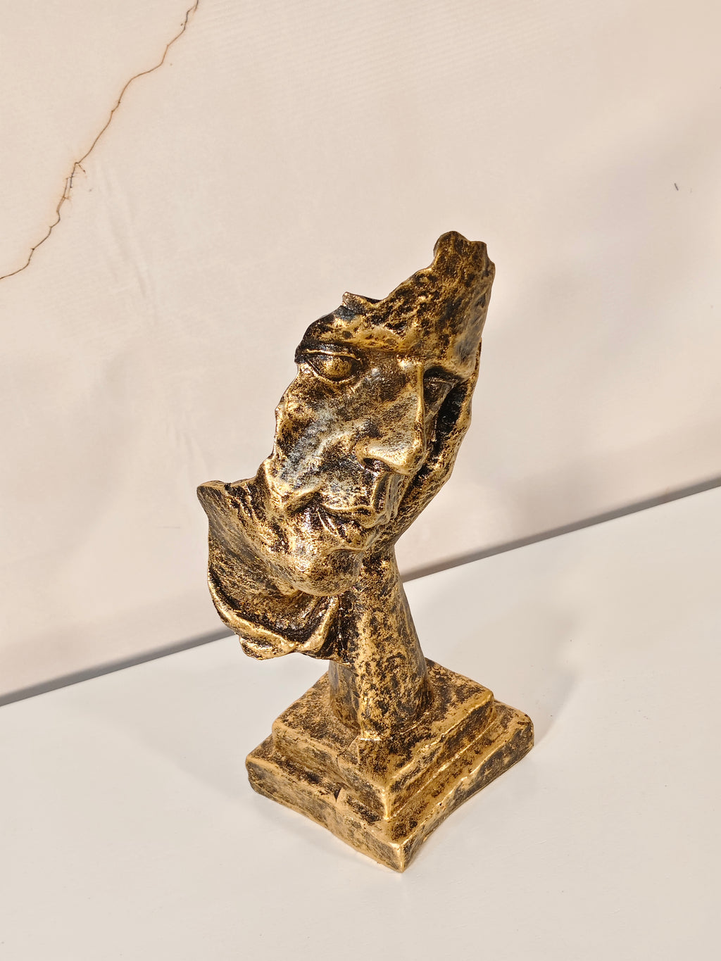 Antique Gold Thinking Face Sculpture