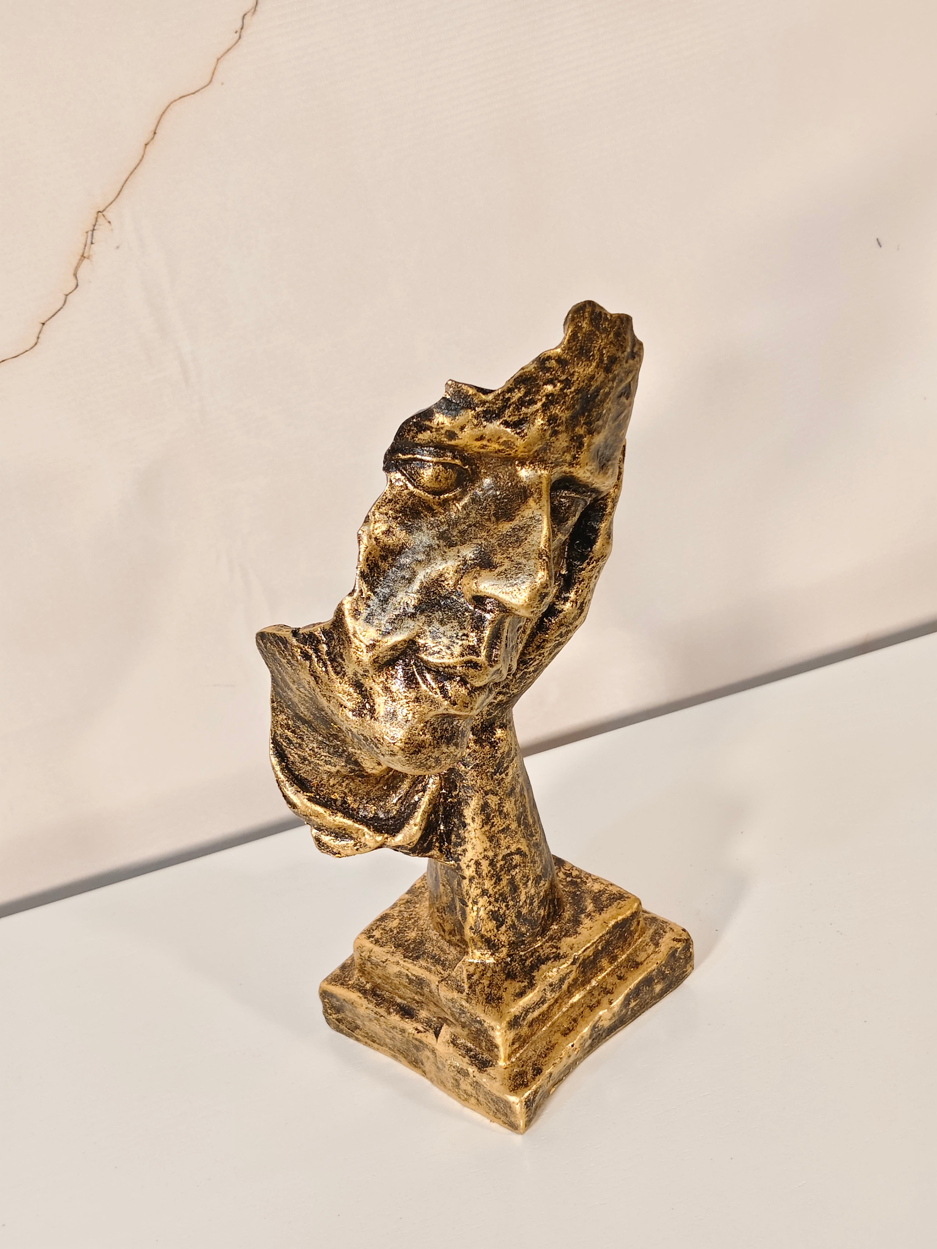 Antique Gold Thinking Face Sculpture