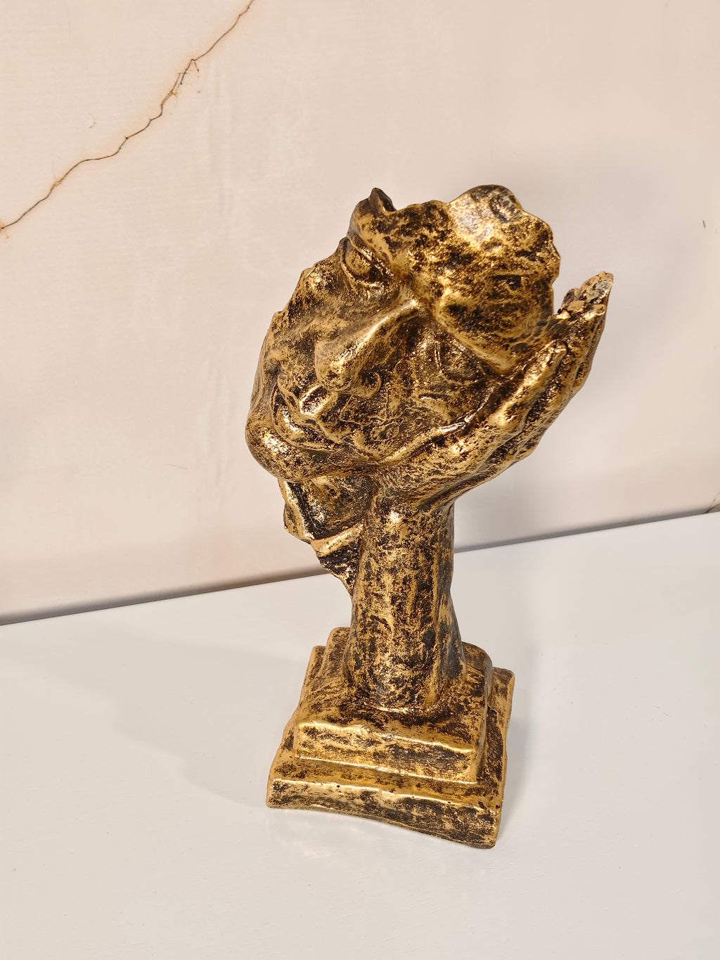 Antique Gold Thinking Face Sculpture