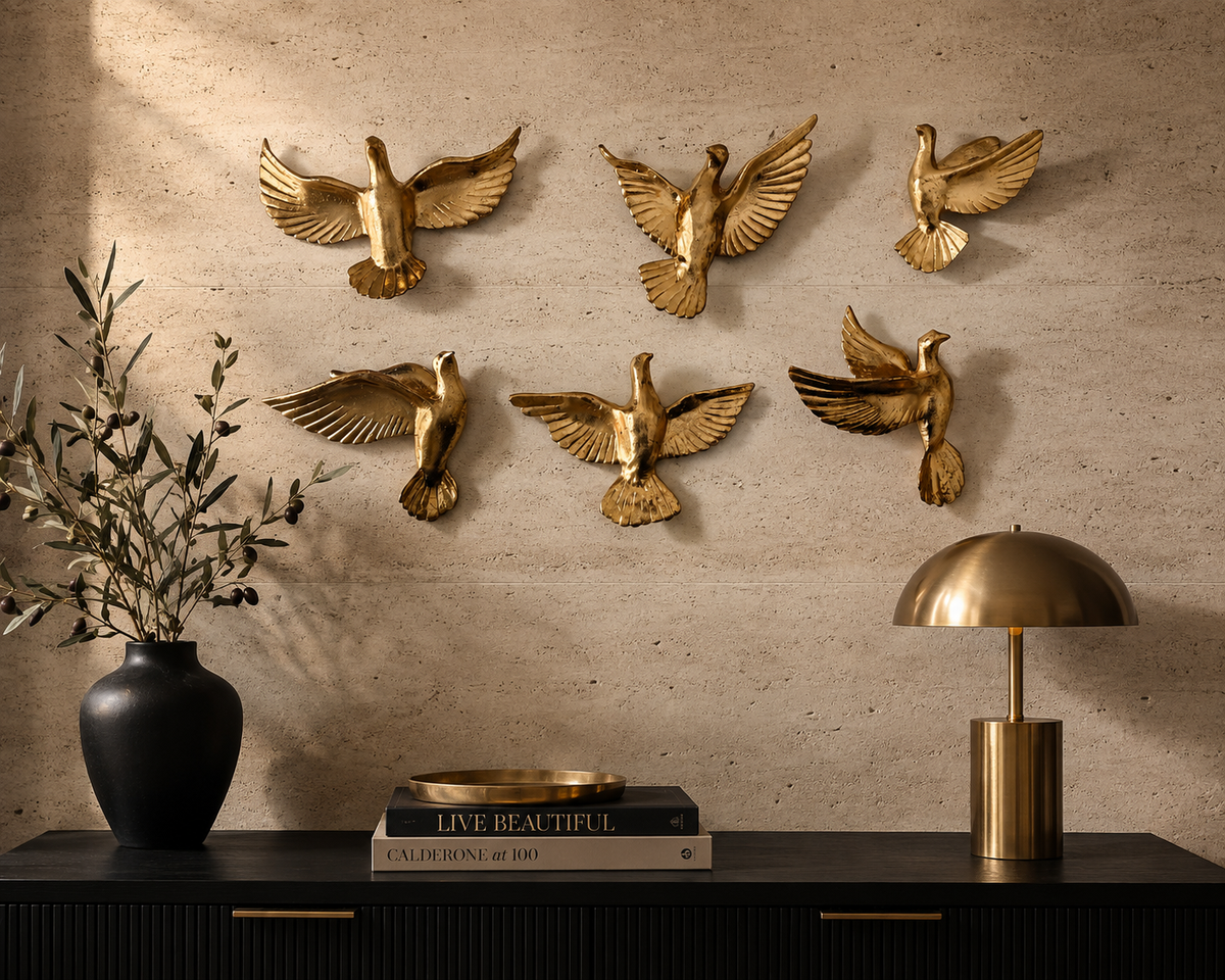 Luxury 3D Golden Soaring Doves Metal Wall Accent (Set of 6)