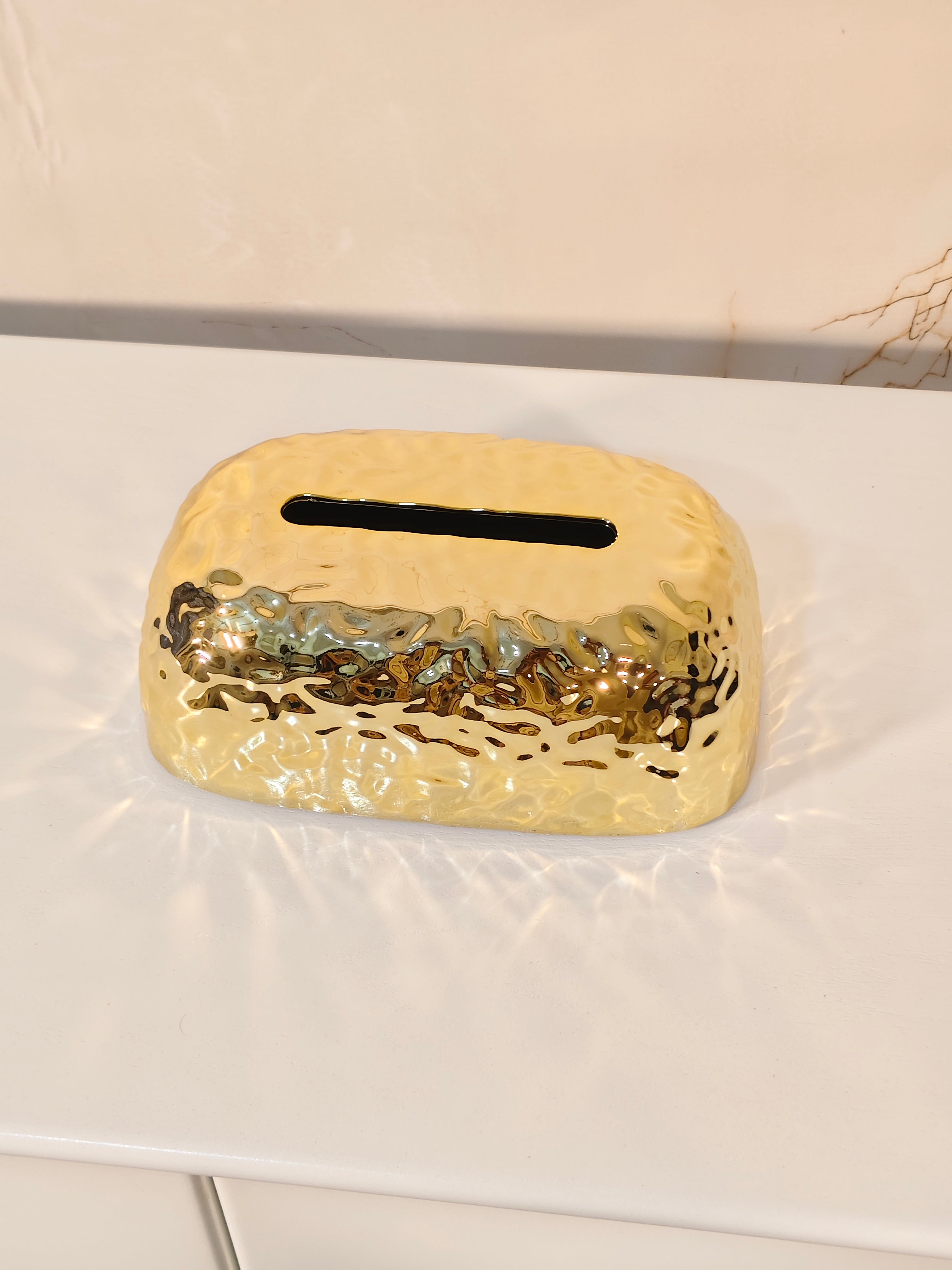 Modern Hammered Gold Ceramic Tissue Box Cover