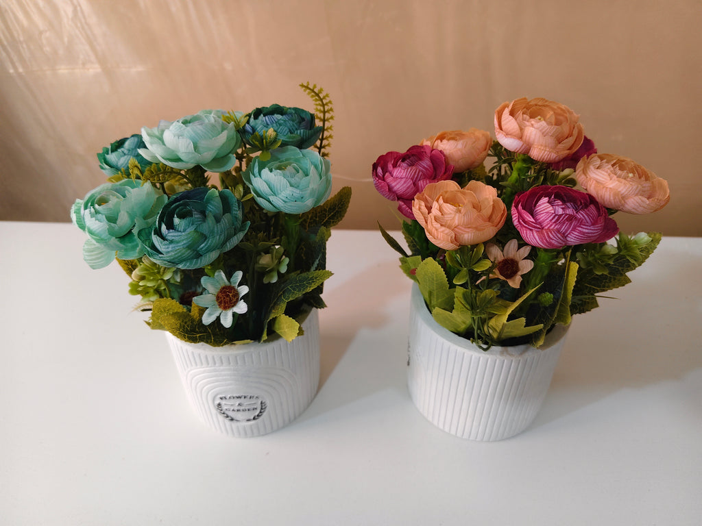 Charming Artificial Peony Bouquet in White Ceramic Pot