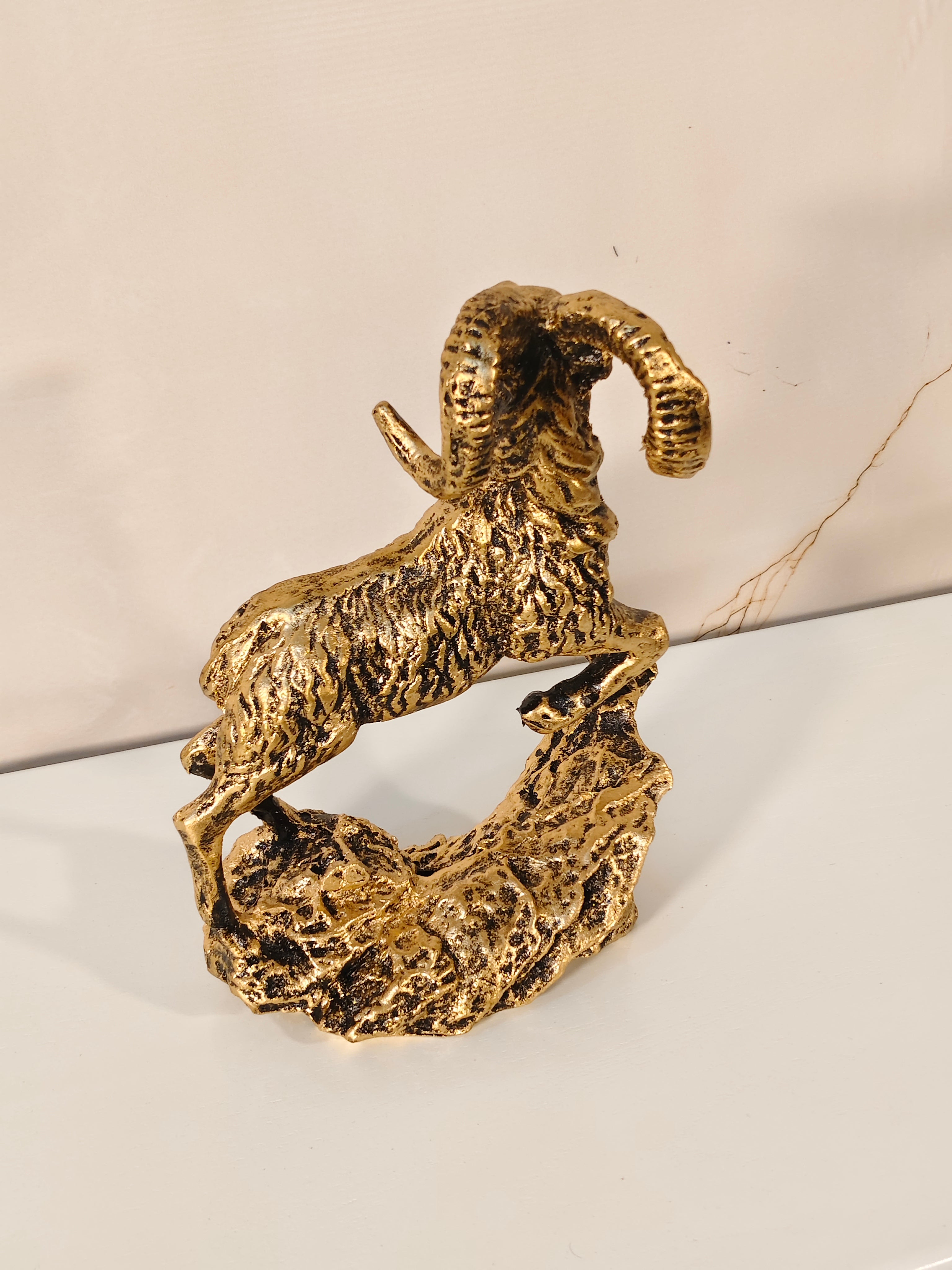 Majestic Antique Gold Markhor Statue