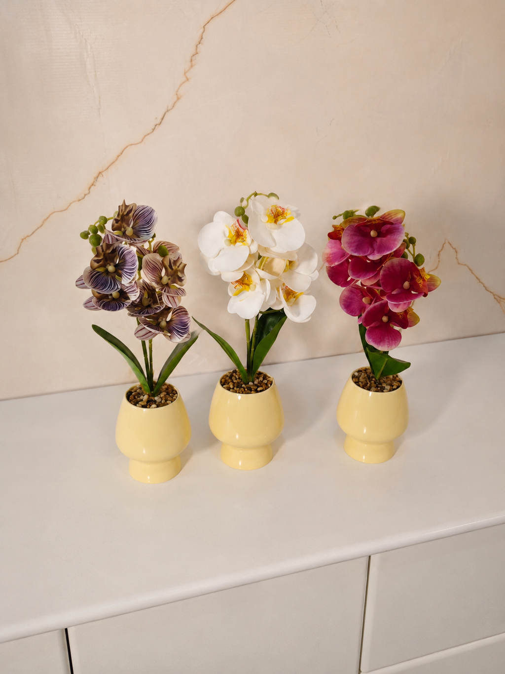Luxury Premium Artificial Orchid Arrangement in Yellow Ceramic Pot