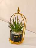 Luxury Golden Birdcage Planter Stand with Marble Pot