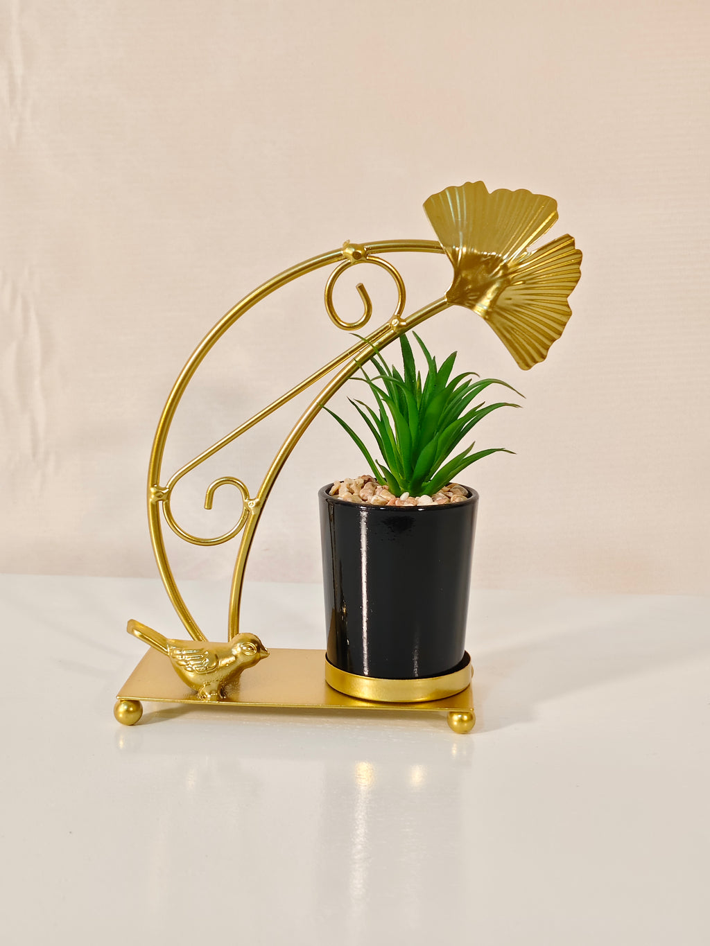 Luxury Golden Ginkgo Leaf & Bird Planter