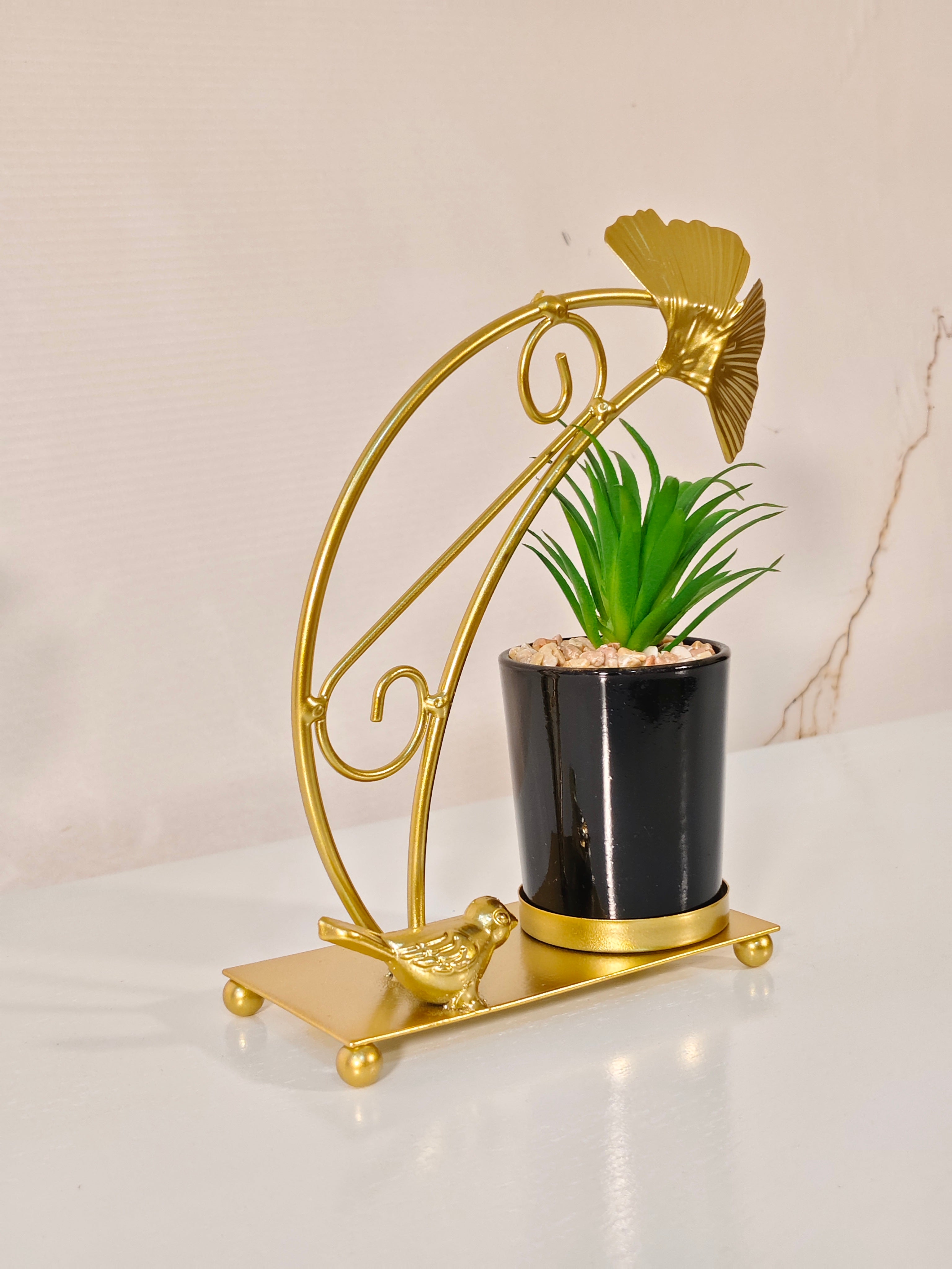 Luxury Golden Ginkgo Leaf & Bird Planter