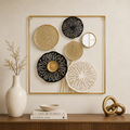 Luxury 3D Lotus Discs & Mirror Metal Wall Art Frame