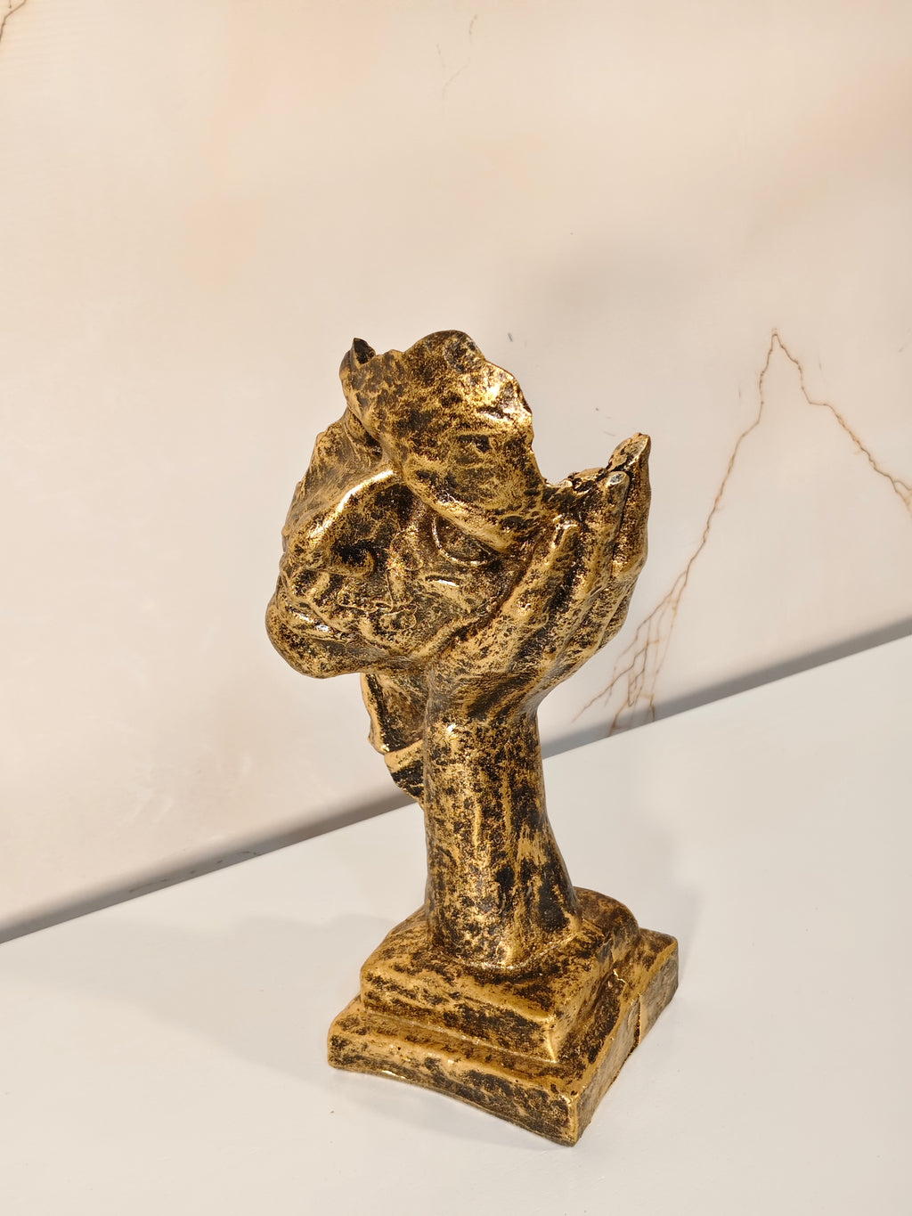 Antique Gold Thinking Face Sculpture