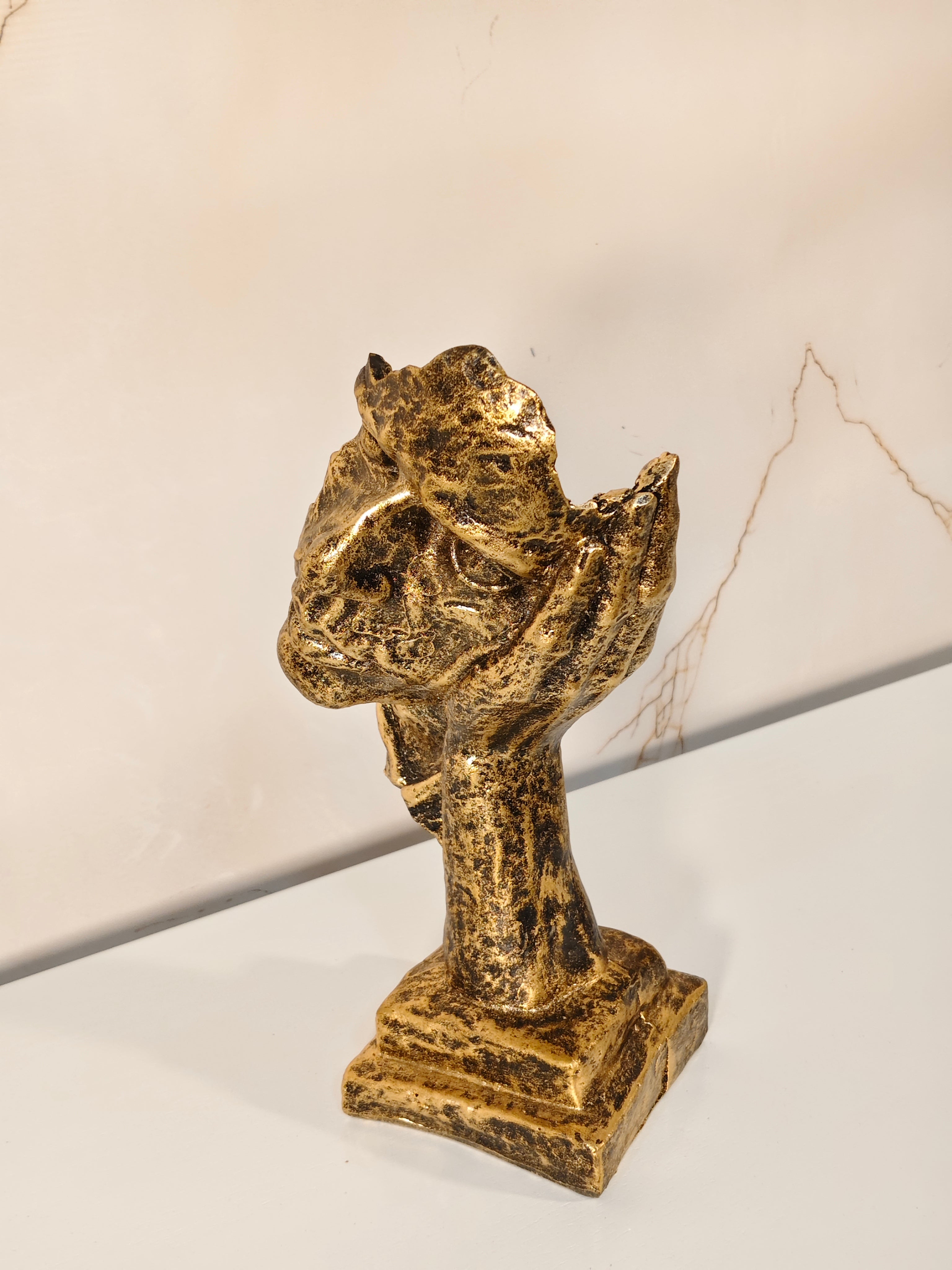 Antique Gold Thinking Face Sculpture