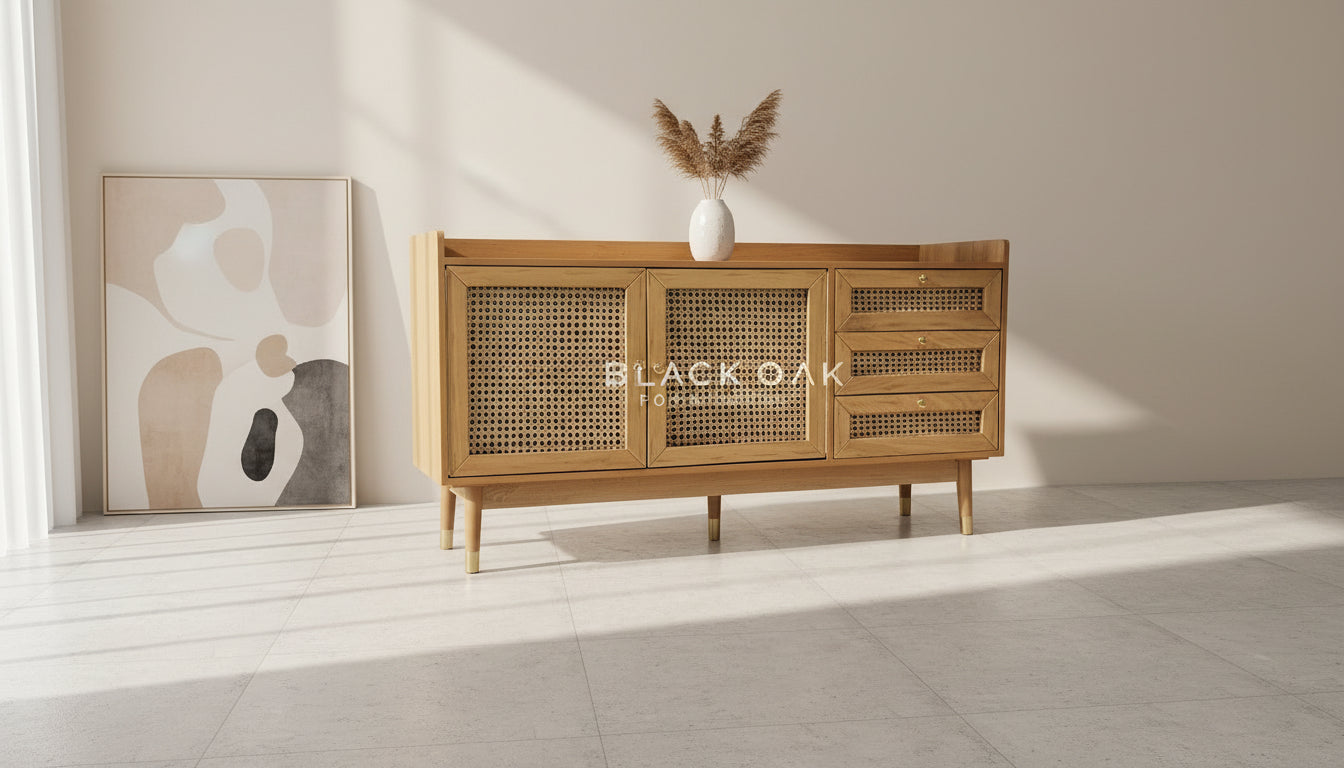 Hexagon rattan sideboard