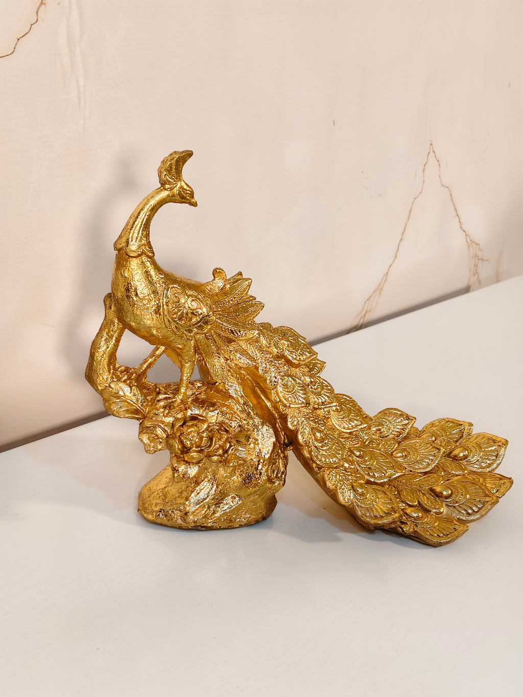 Royal Golden Peacock Table Figurine