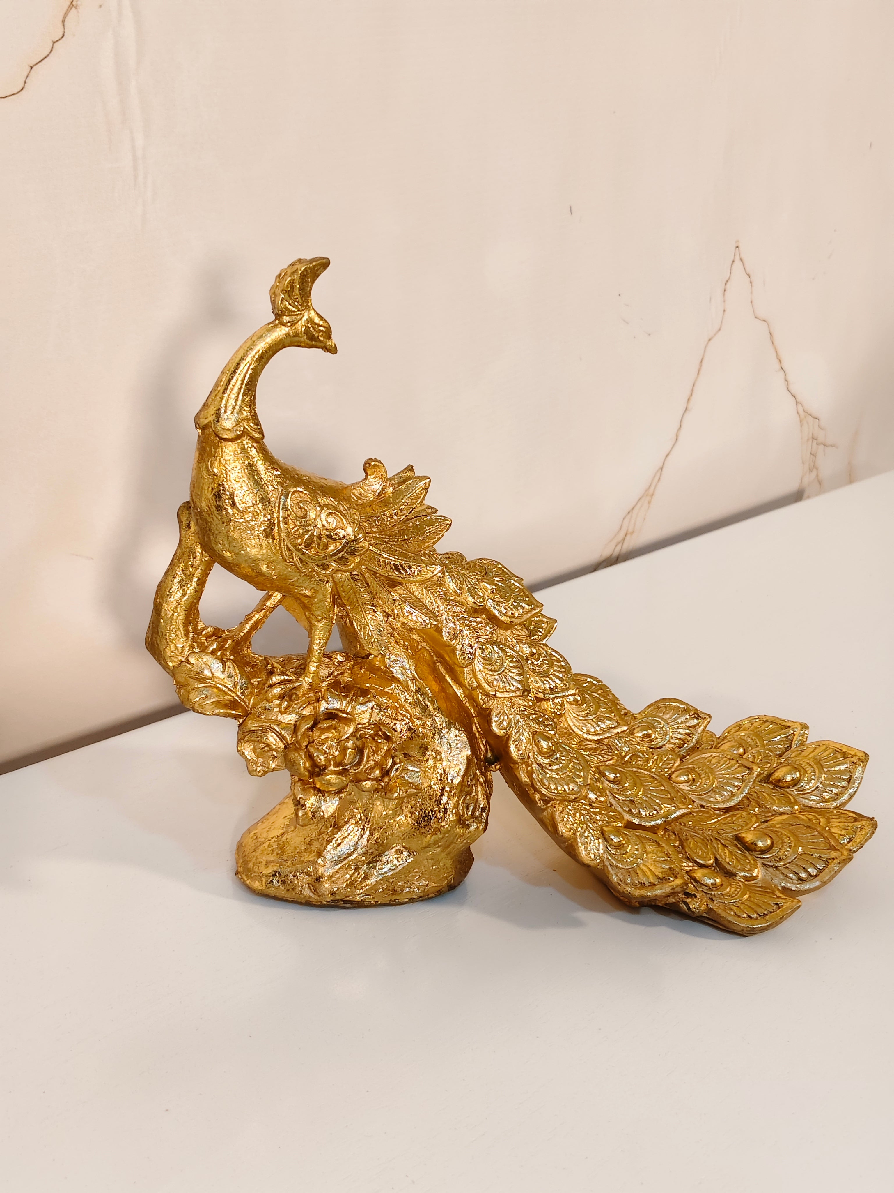 Royal Golden Peacock Table Figurine