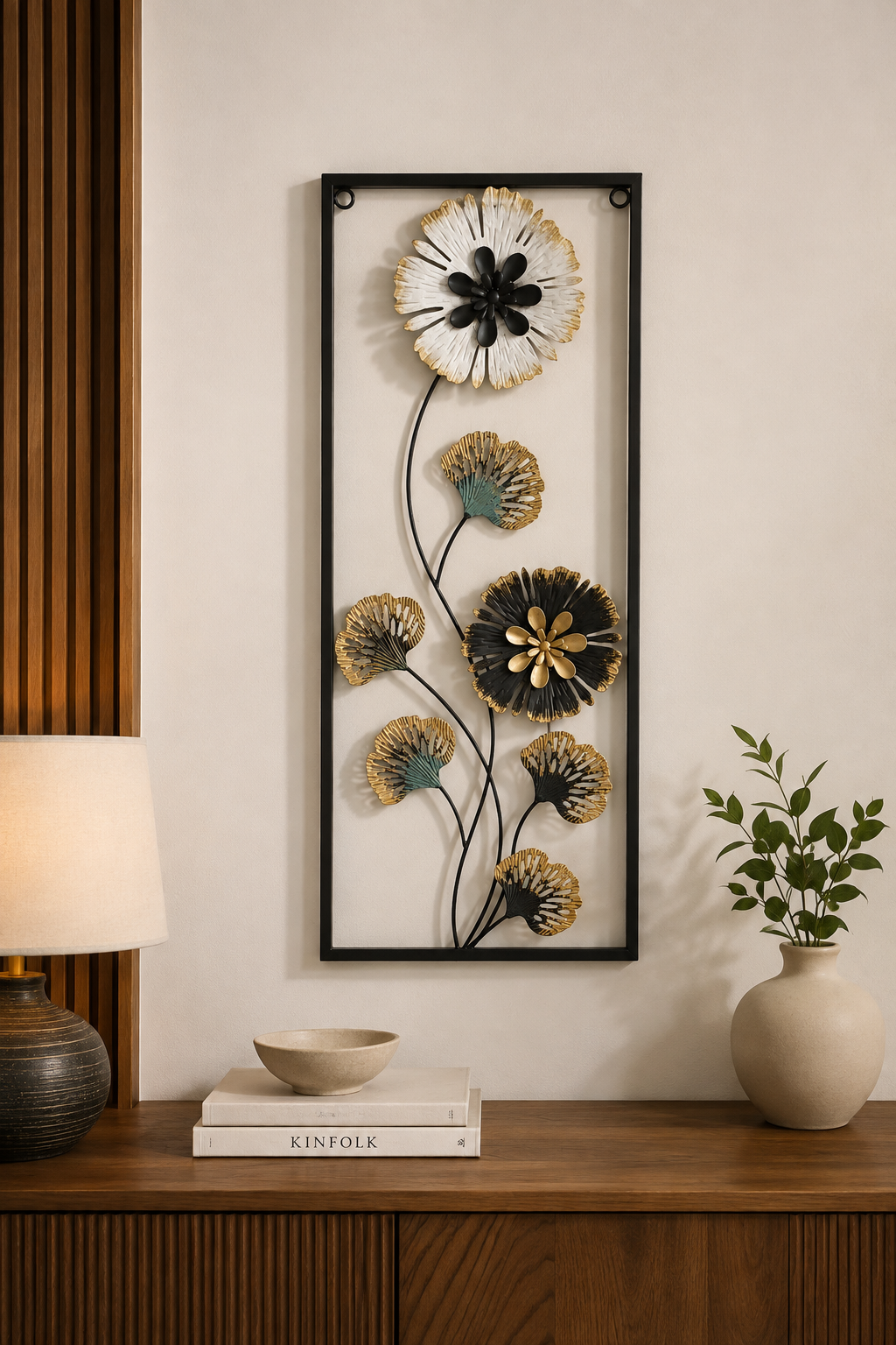 Modern 3D Metal Daisy & Ginkgo Floral Wall Art Frame