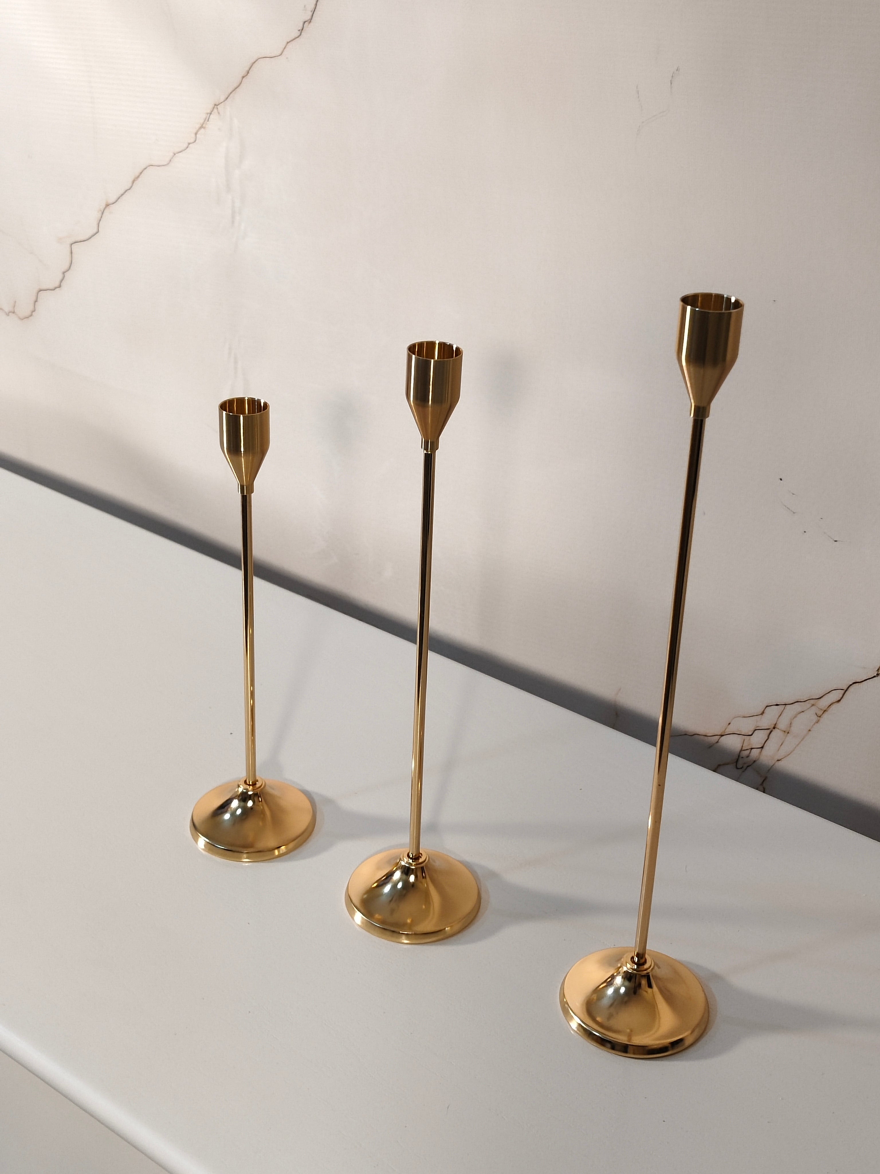 Nordic Gold Metal Taper Candle Holder Set of 3