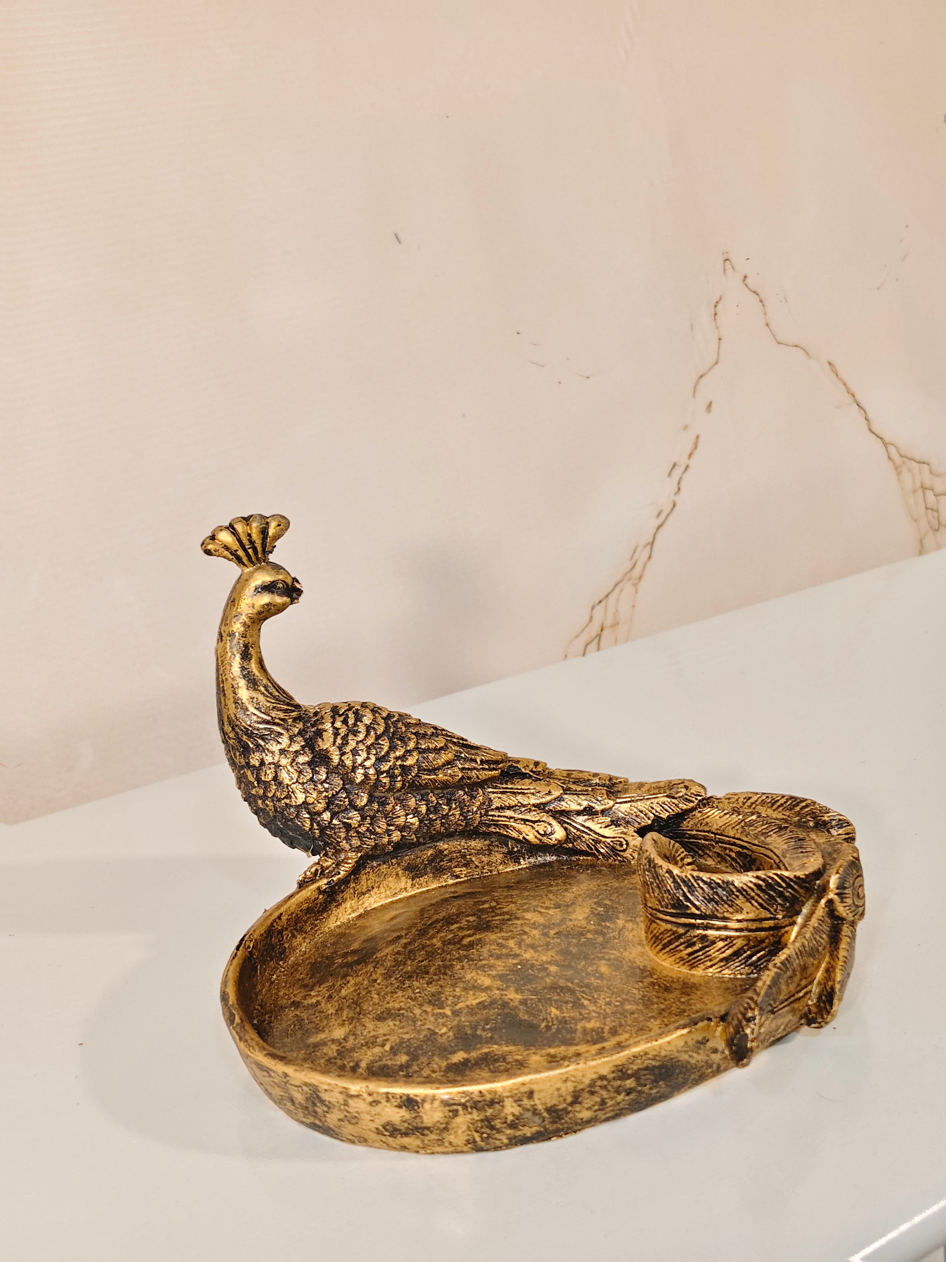 Royal Vintage Peacock Decorative Jewelry & Key Organizer Tray