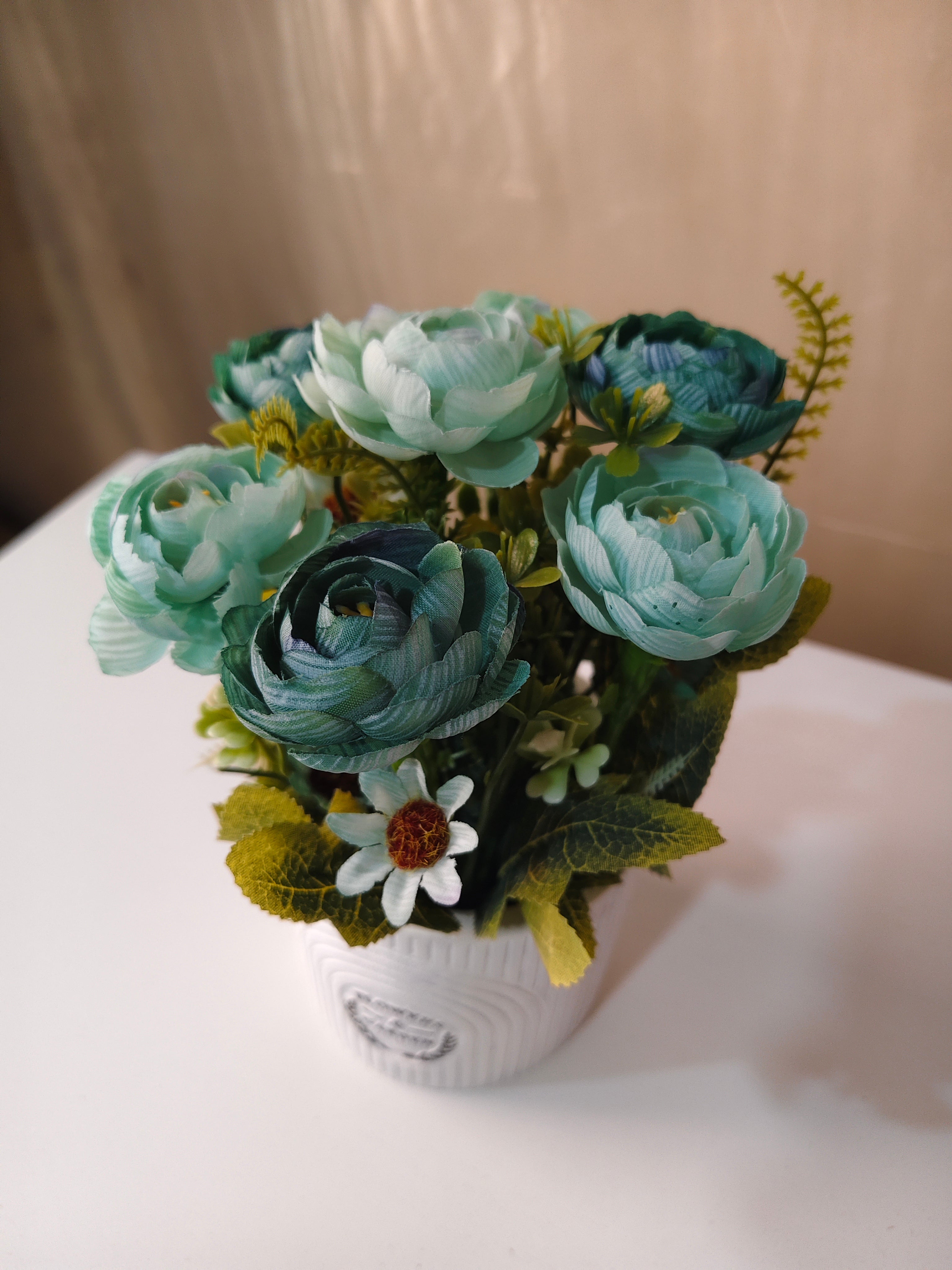 Charming Artificial Peony Bouquet in White Ceramic Pot
