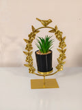Luxury Golden Floral Oval Wreath Planter Stand with Bird
