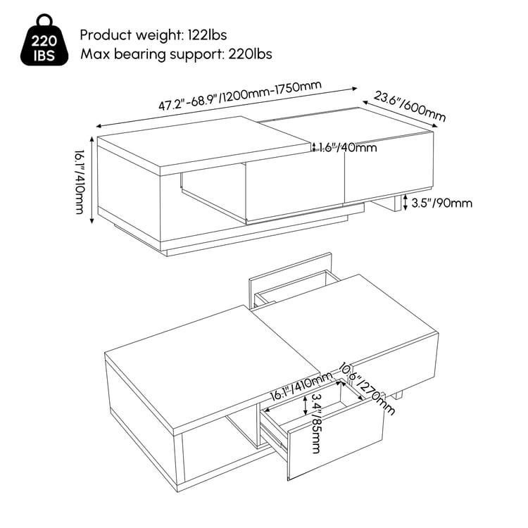 Extender coffee table
