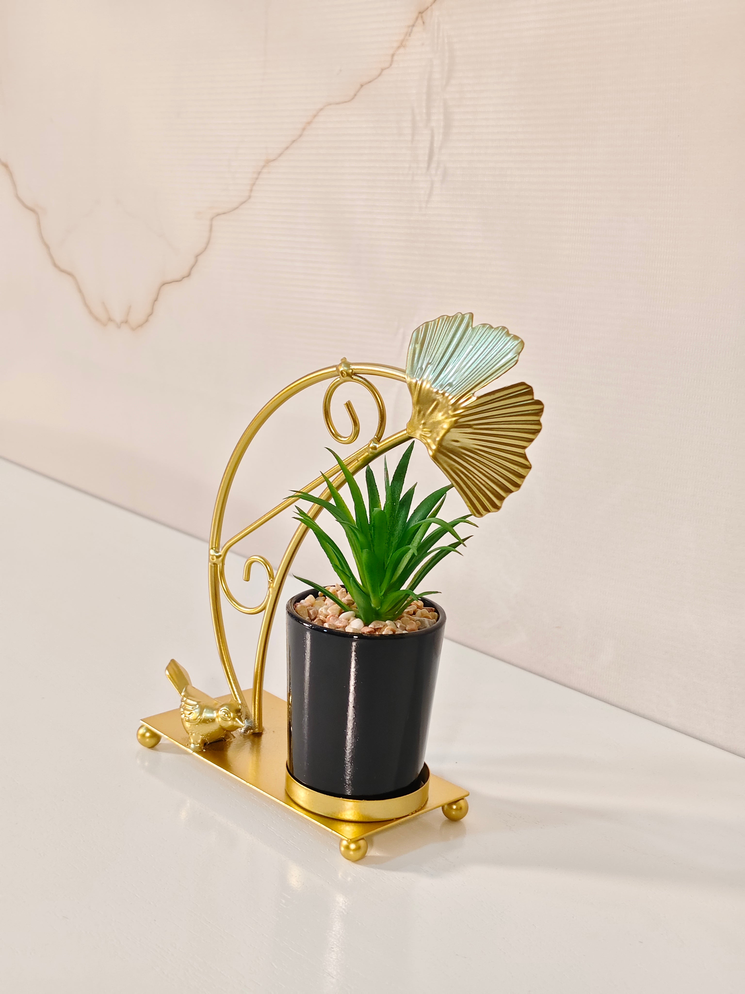 Luxury Golden Ginkgo Leaf & Bird Planter