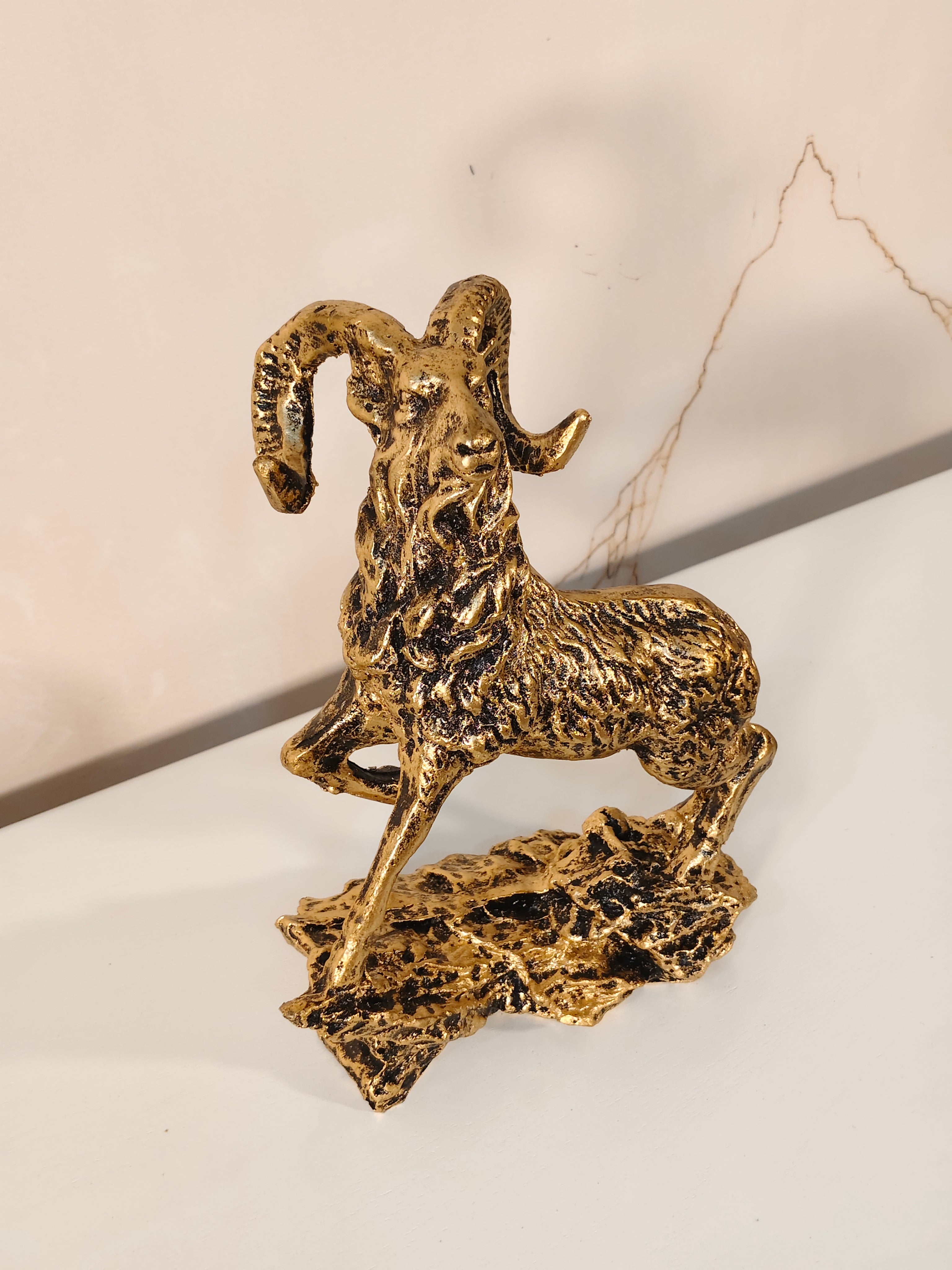 Majestic Antique Gold Markhor Statue