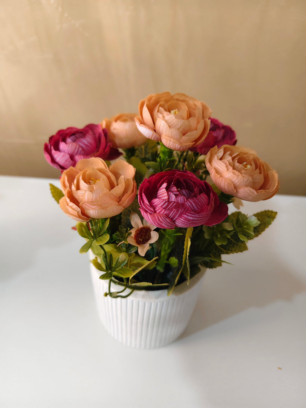 Charming Artificial Peony Bouquet in White Ceramic Pot