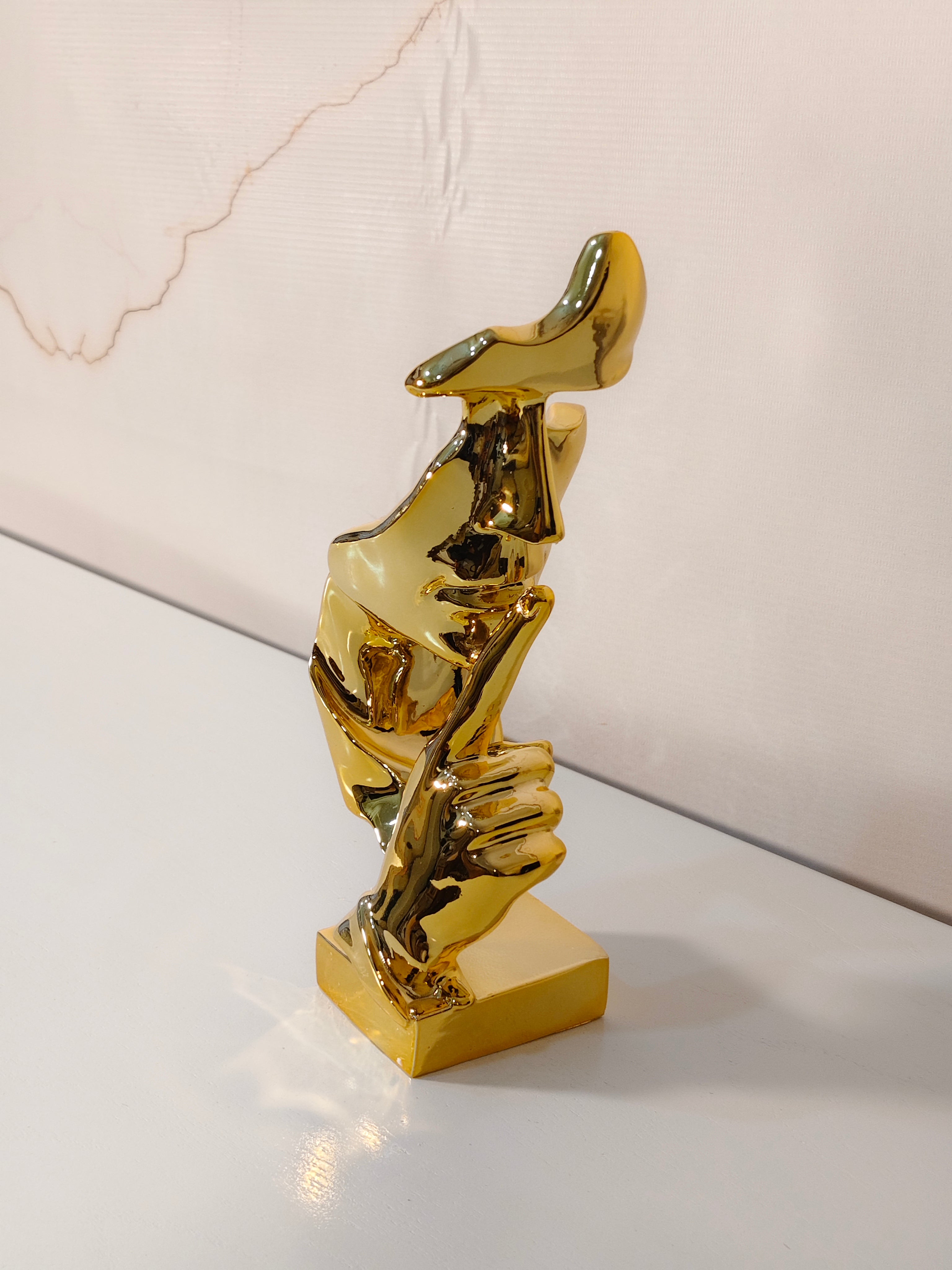 Golden Silence Abstract Face Statue