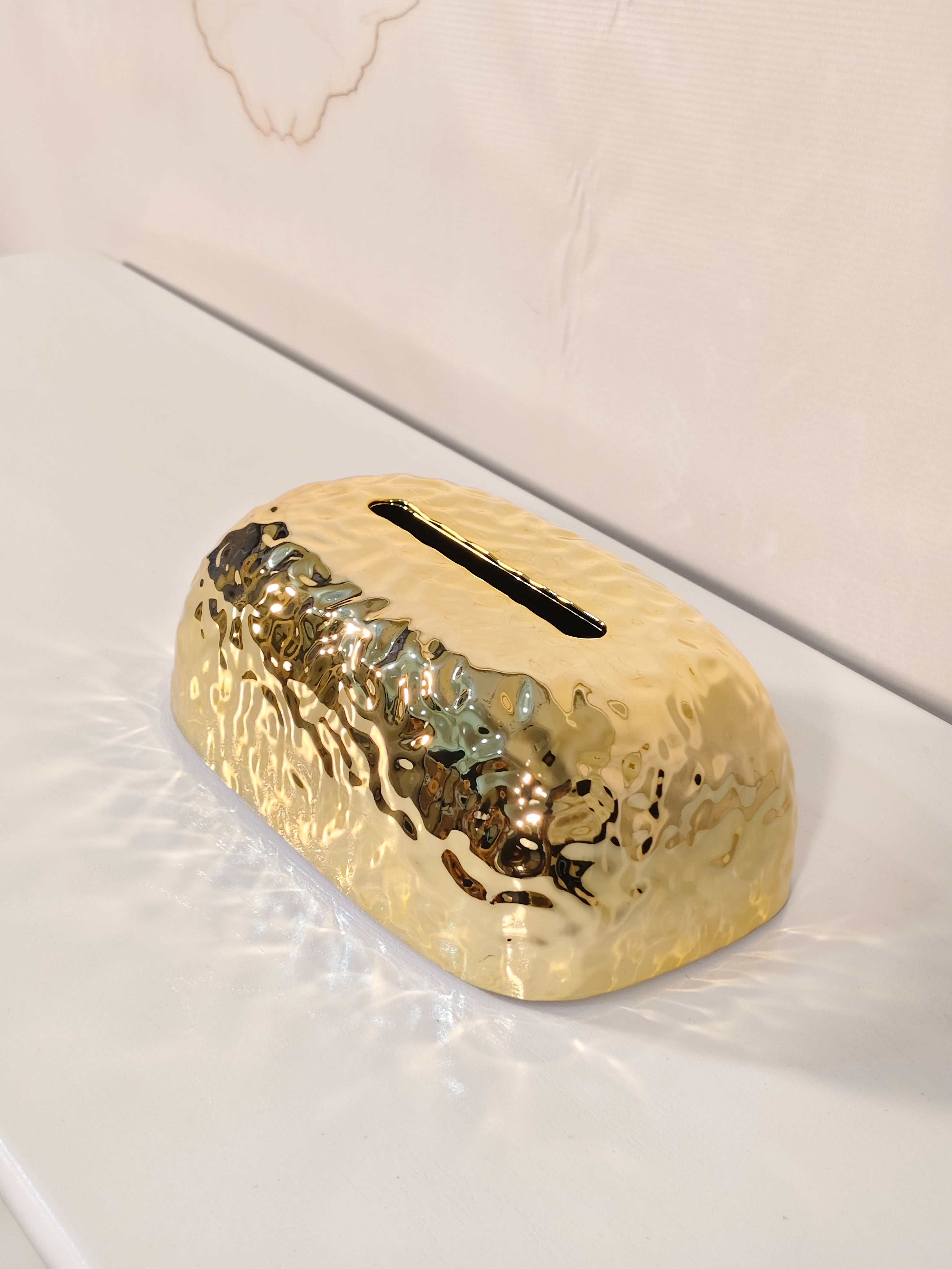 Modern Hammered Gold Ceramic Tissue Box Cover