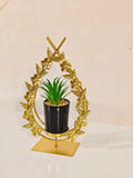 Luxury Golden Floral Teardrop Planter Stand with Mini Succulent