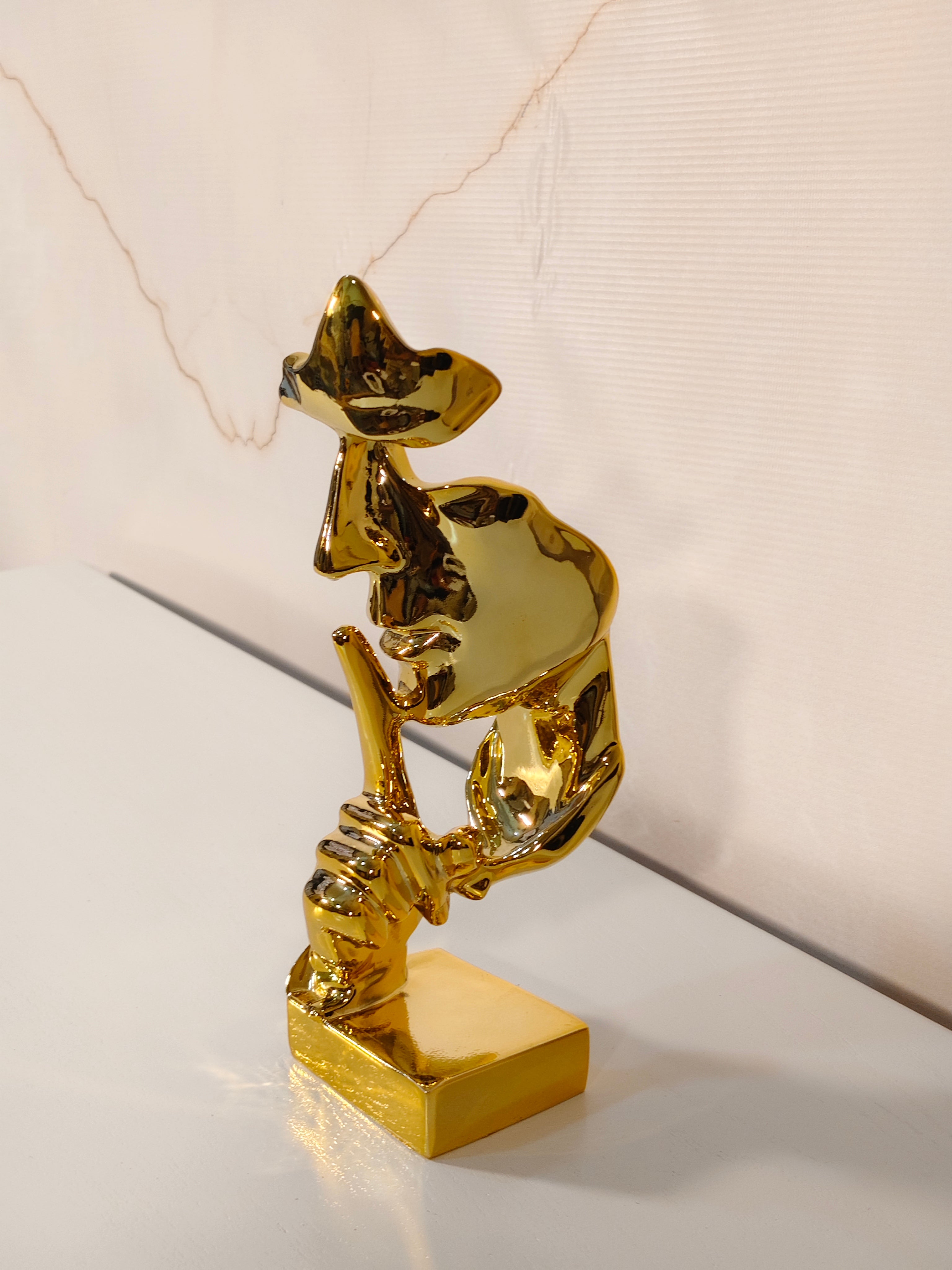 Golden Silence Abstract Face Statue