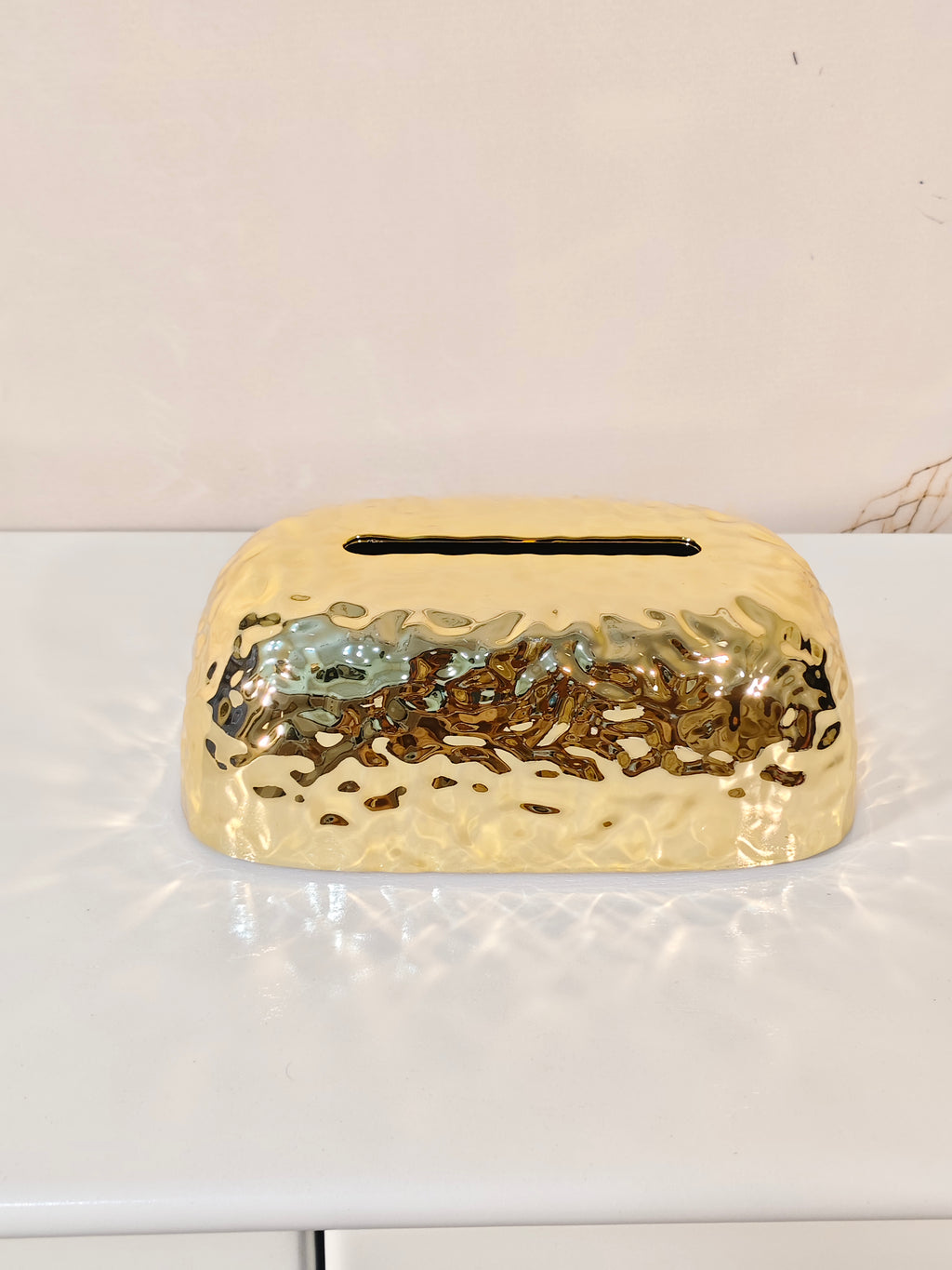 Modern Hammered Gold Ceramic Tissue Box Cover