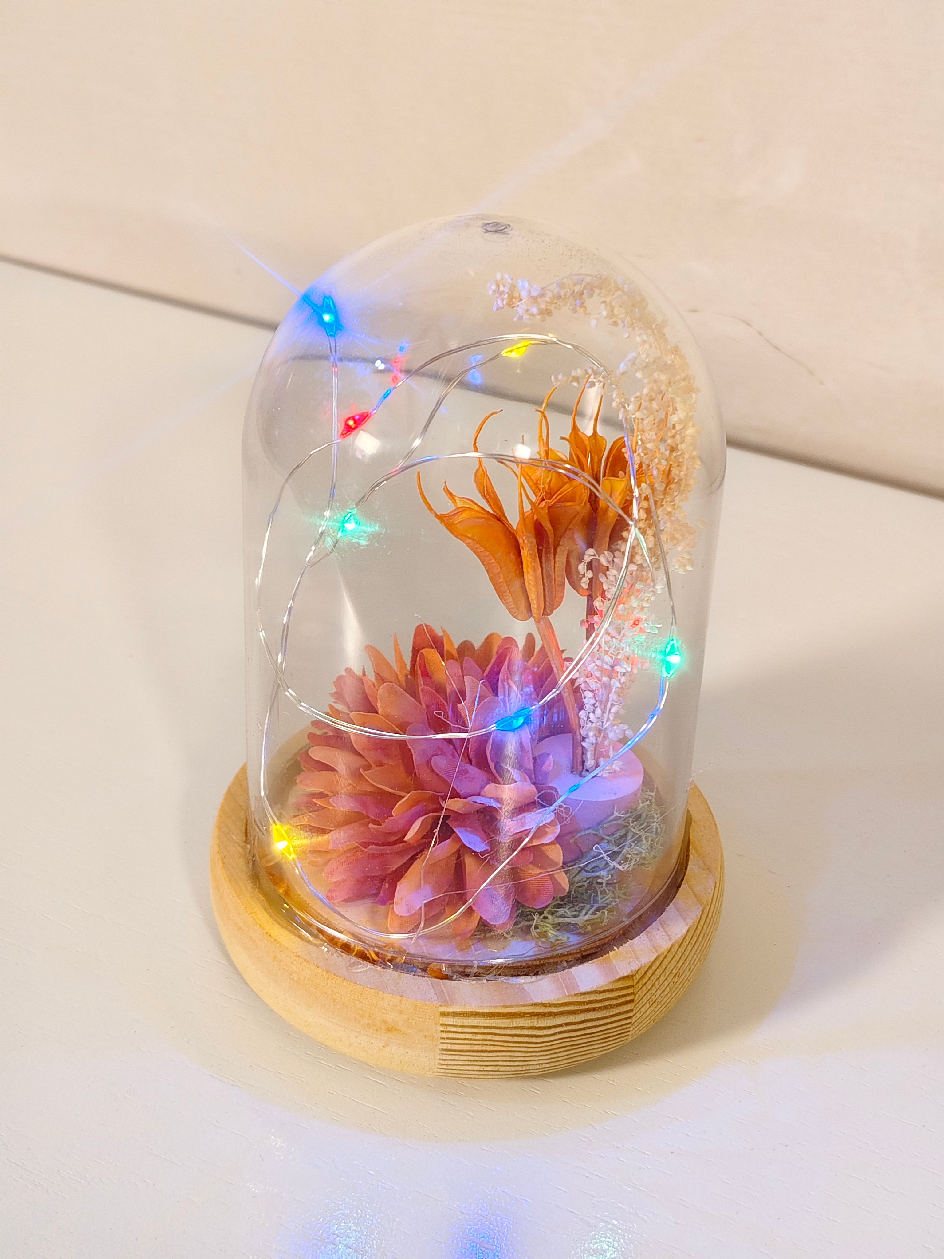 Enchanted Flower Glass Dome with LED Fairy Lights