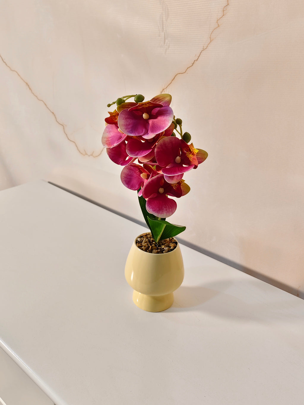 Luxury Premium Artificial Orchid Arrangement in Yellow Ceramic Pot
